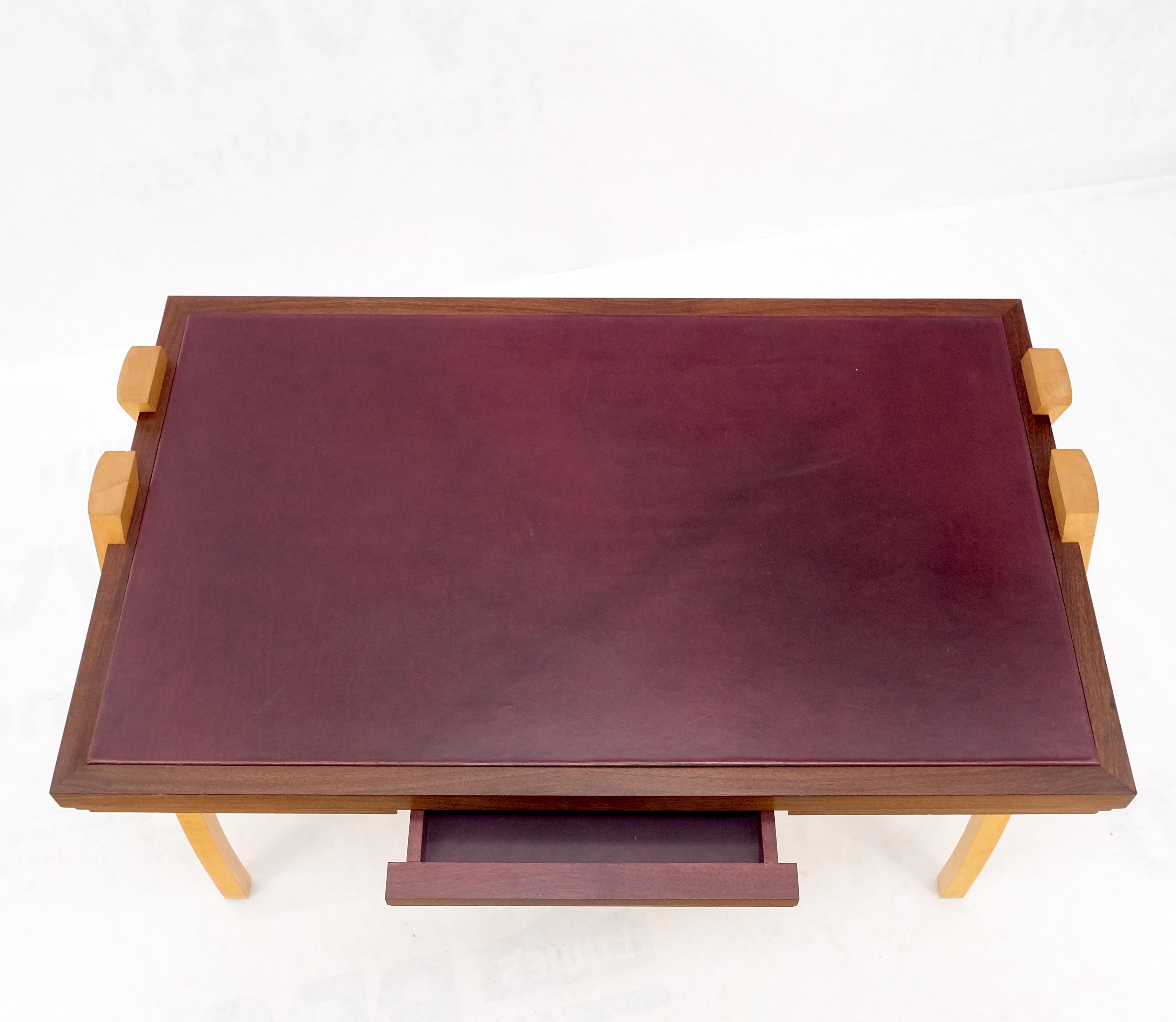 Low Profile One Drawer Mid-Century Modern Burgundy Leather Top Blonde Desk Mint! For Sale 10