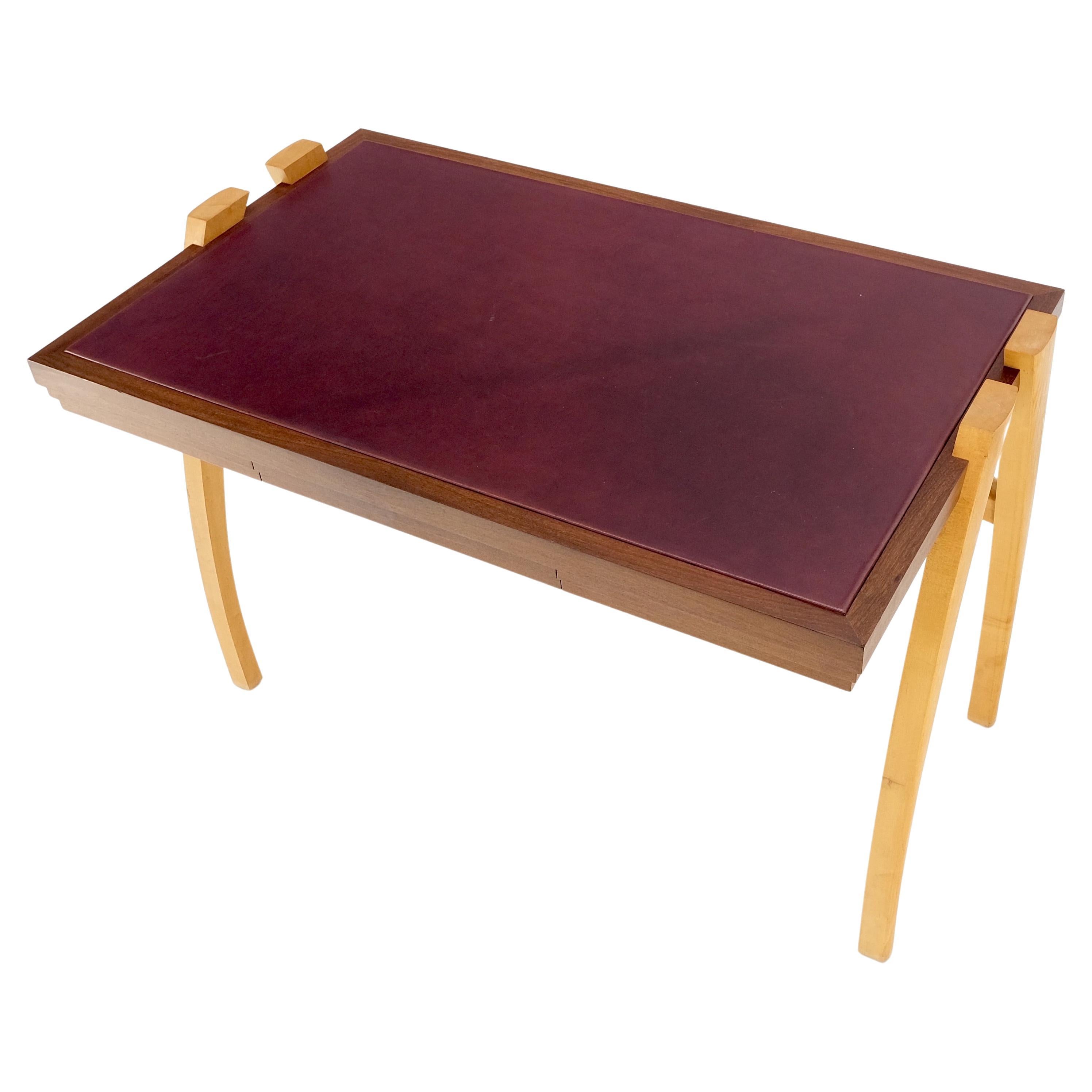 Lacquered Low Profile One Drawer Mid-Century Modern Burgundy Leather Top Blonde Desk Mint! For Sale