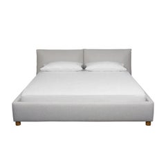 Low-Profile Platform Bed with Angled Split Panel Headboard, Customizable
