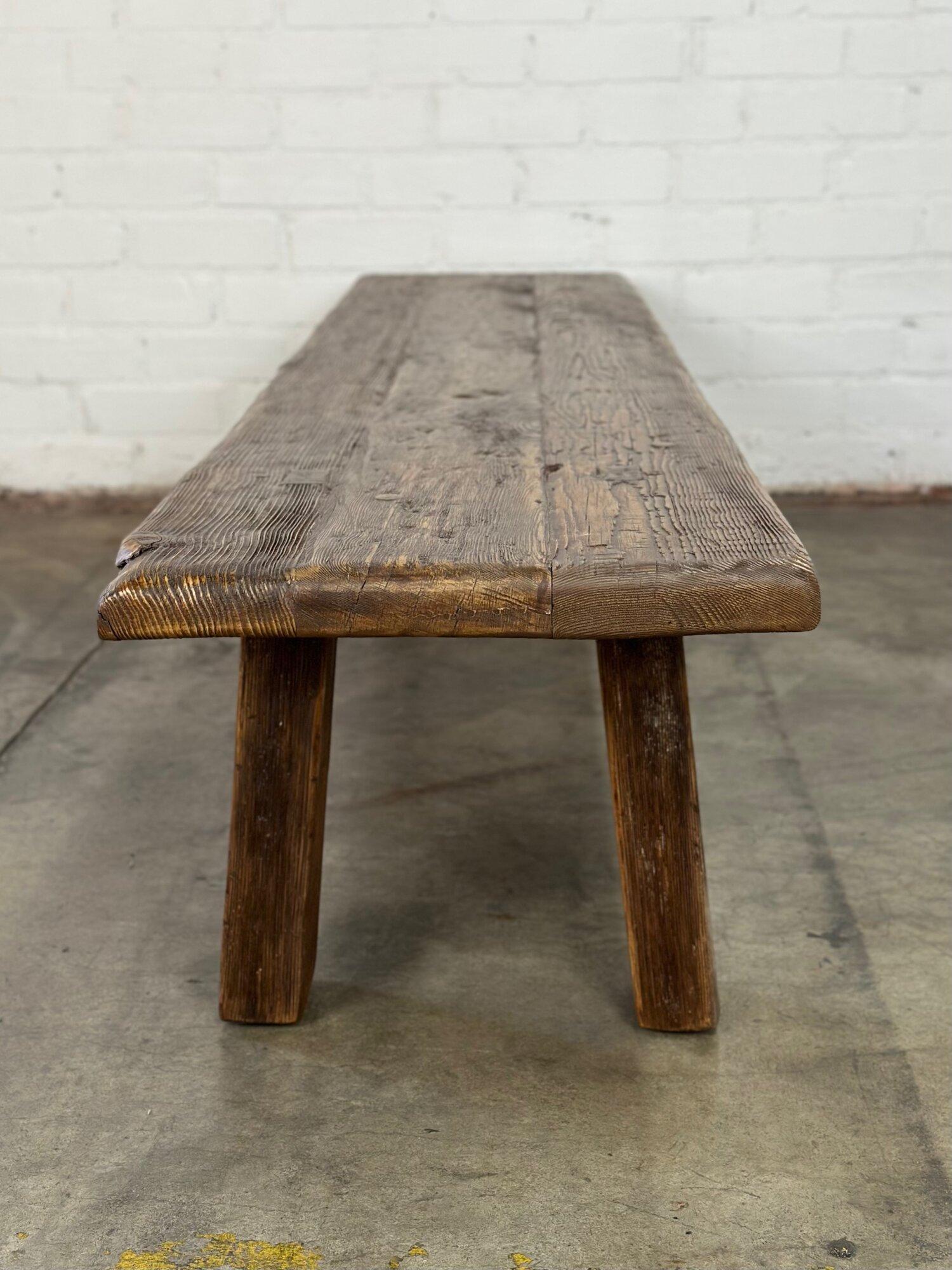 Pine Low profile primitive bench or coffee table For Sale
