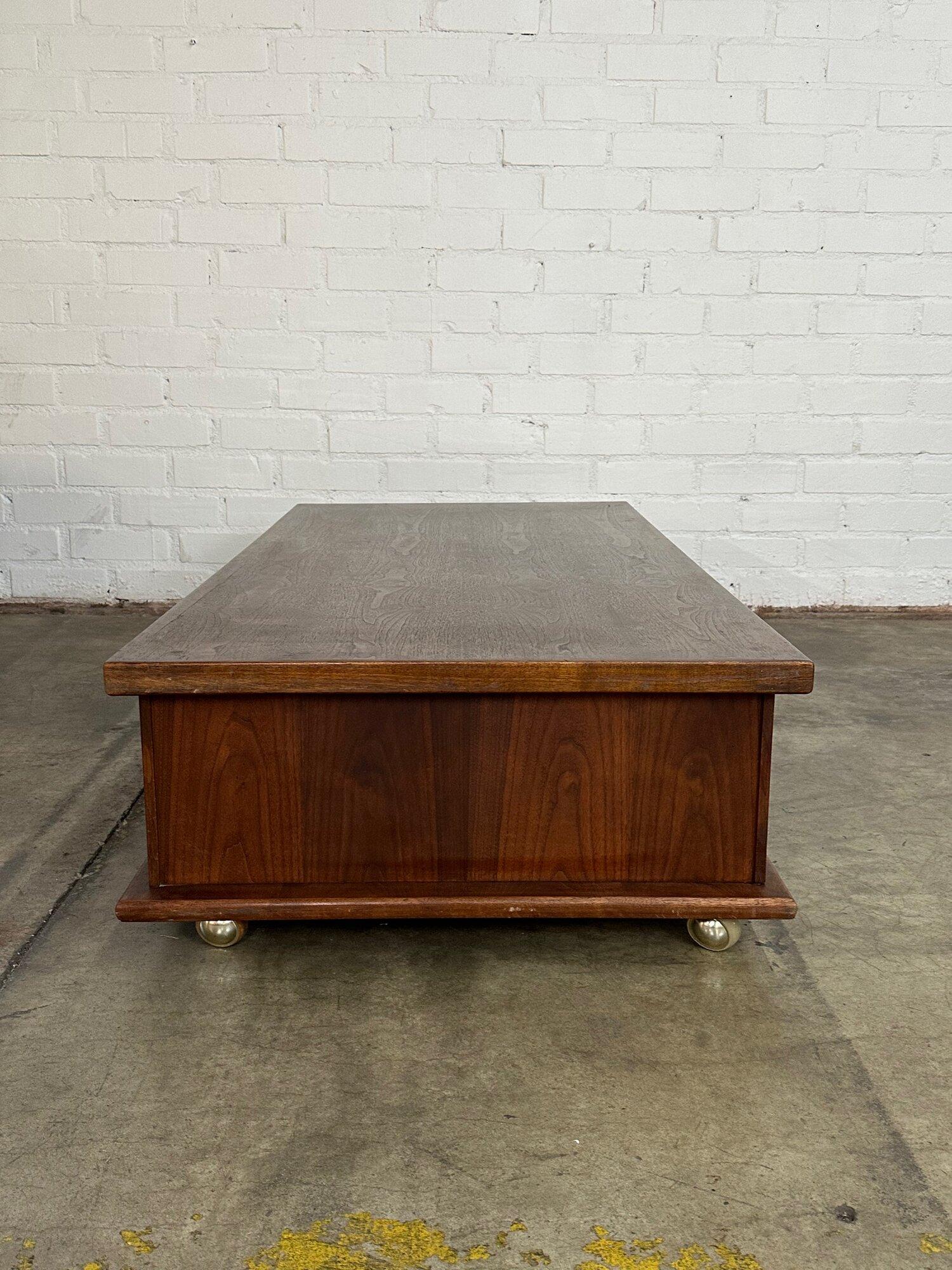 Mid-Century Modern Low Profile Rectangular Solid Wood Coffee Table For Sale