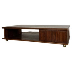 Vintage Low Profile Rectangular Solid Wood Coffee Table