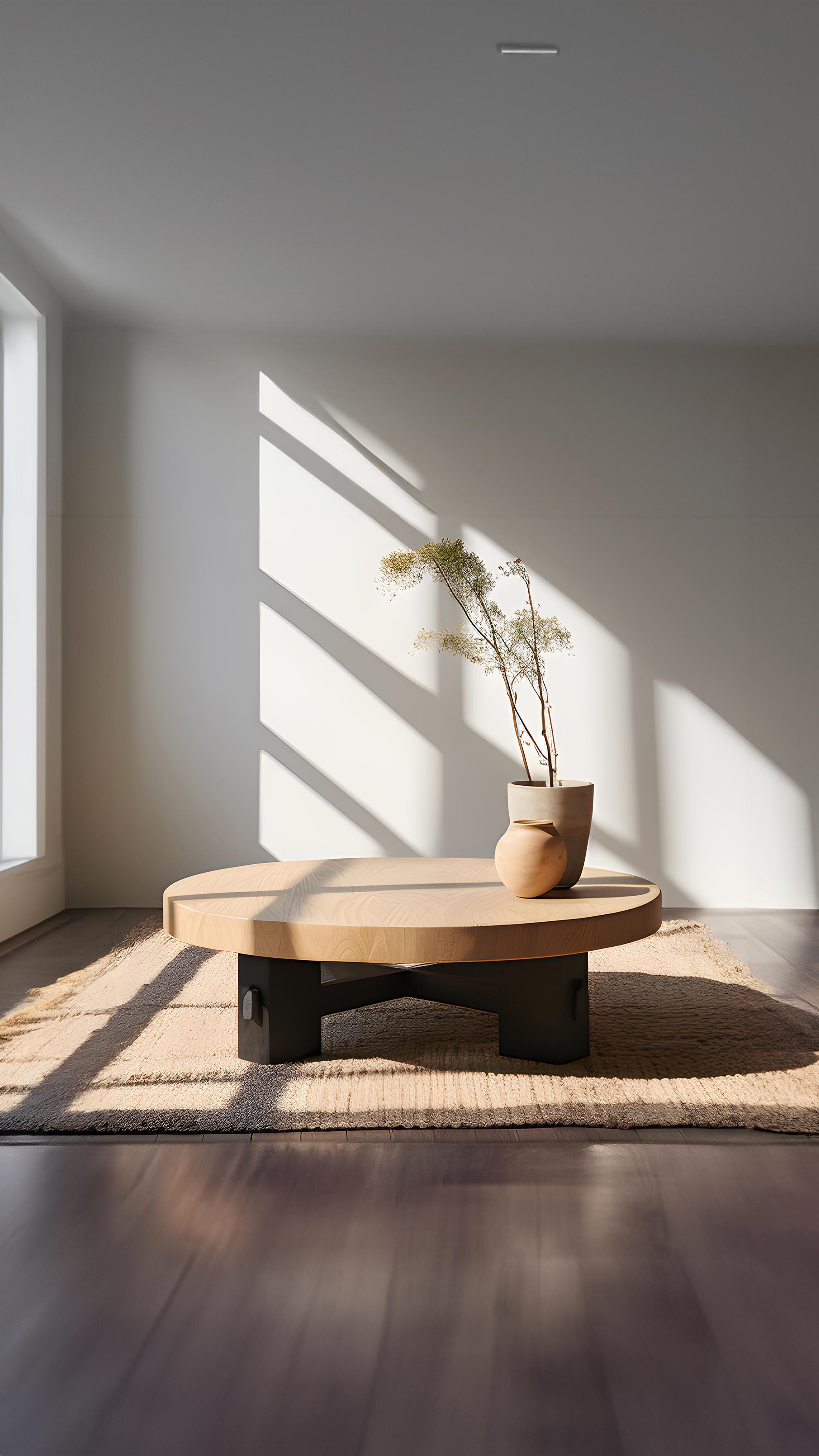 Mid-Century Modern Low-profile Round Oak Table - Serene Fundamenta 36 by NONO For Sale