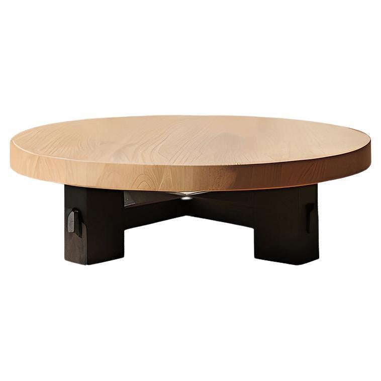 Low-profile Round Oak Table - Serene Fundamenta 36 by NONO For Sale
