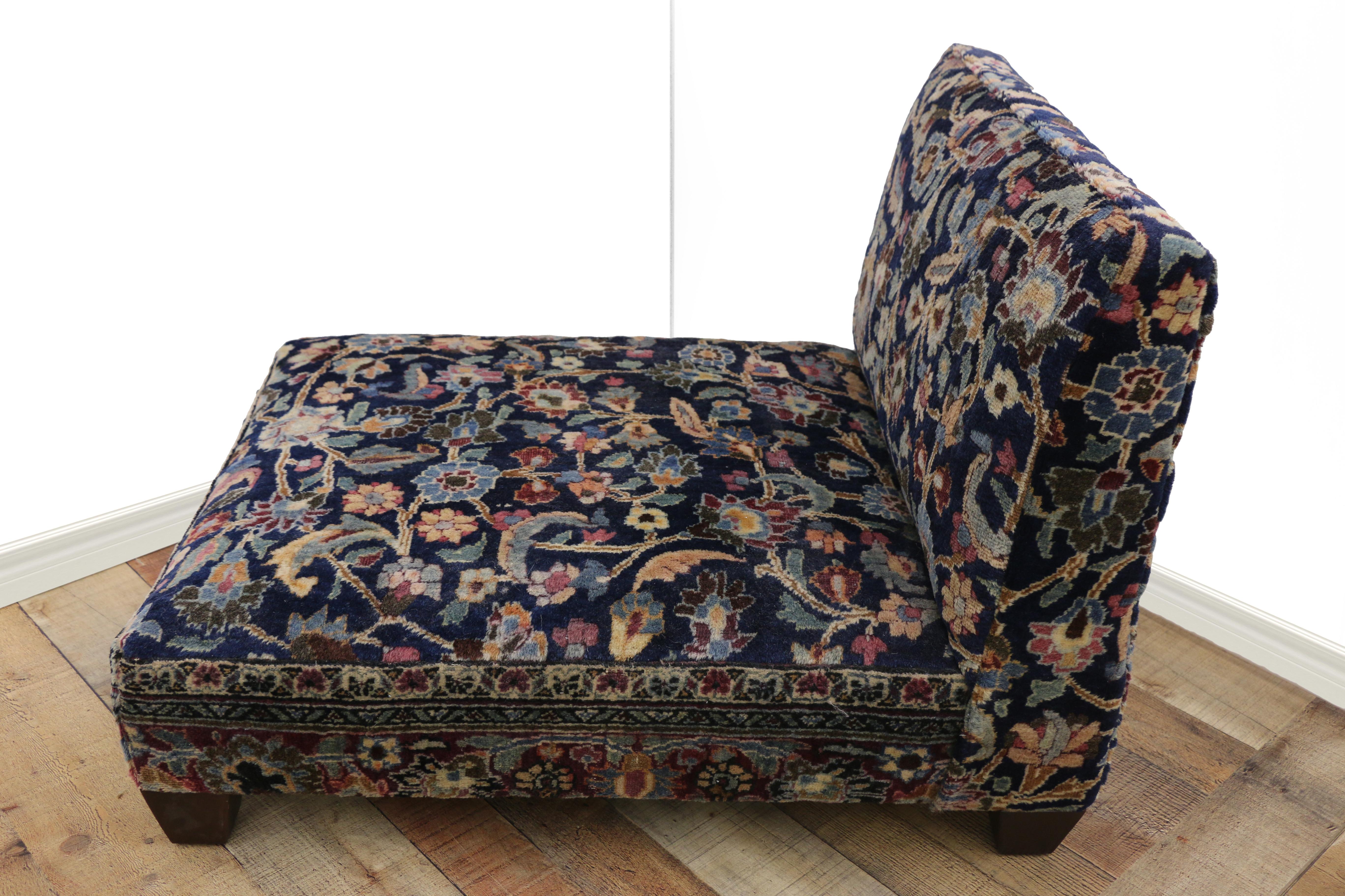 Wood Low Profile Slipper Chair or Persian Petbed from Antique Persian Khorassan Rug