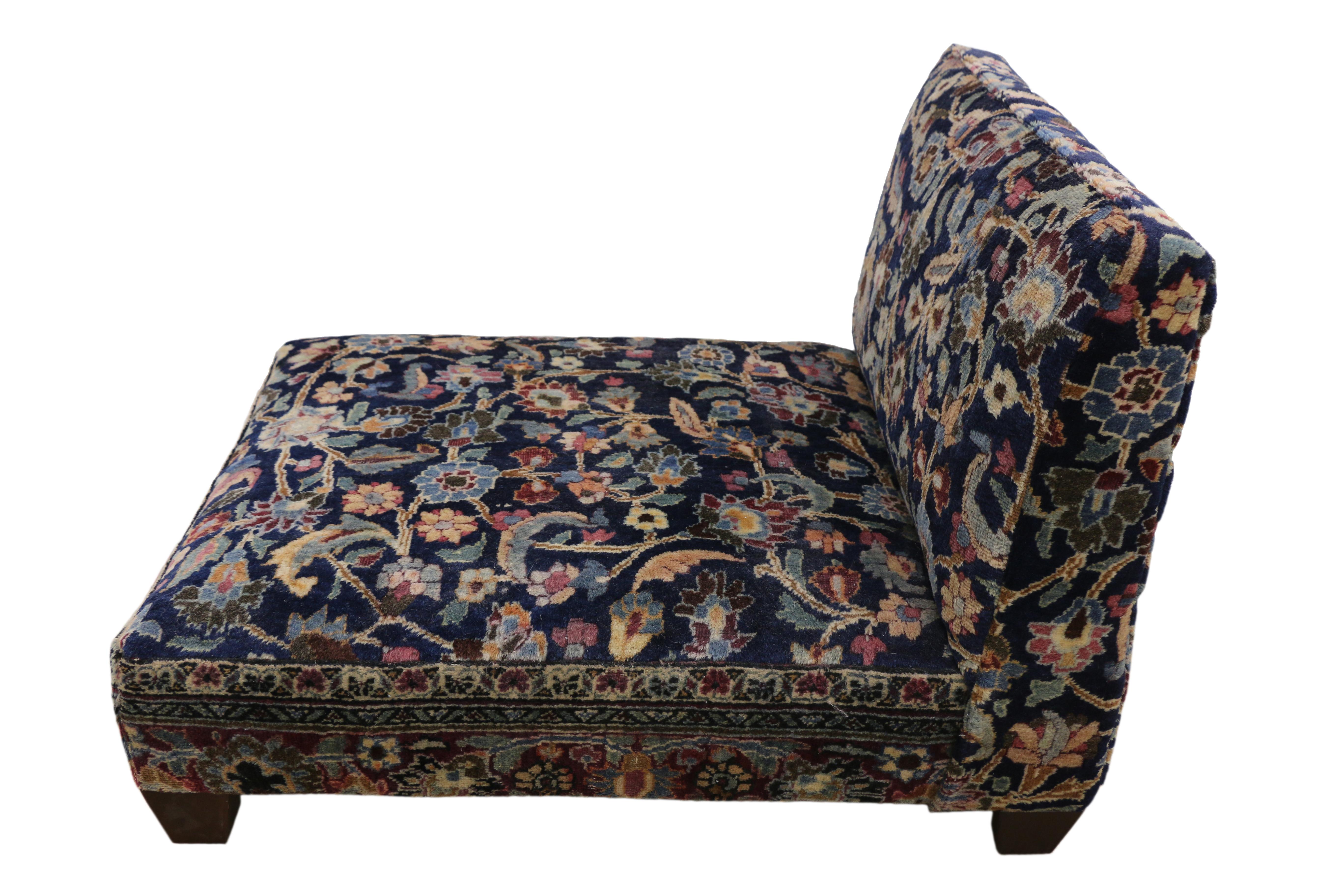 200000 Low profile slipper chair or Persian rug Petbed from antique Persian Khorassan rug. This hand knotted wool late 19th century antique Persian Khorassan rug was converted into low profile slipper chair or perhaps it can be used as a luxury dog