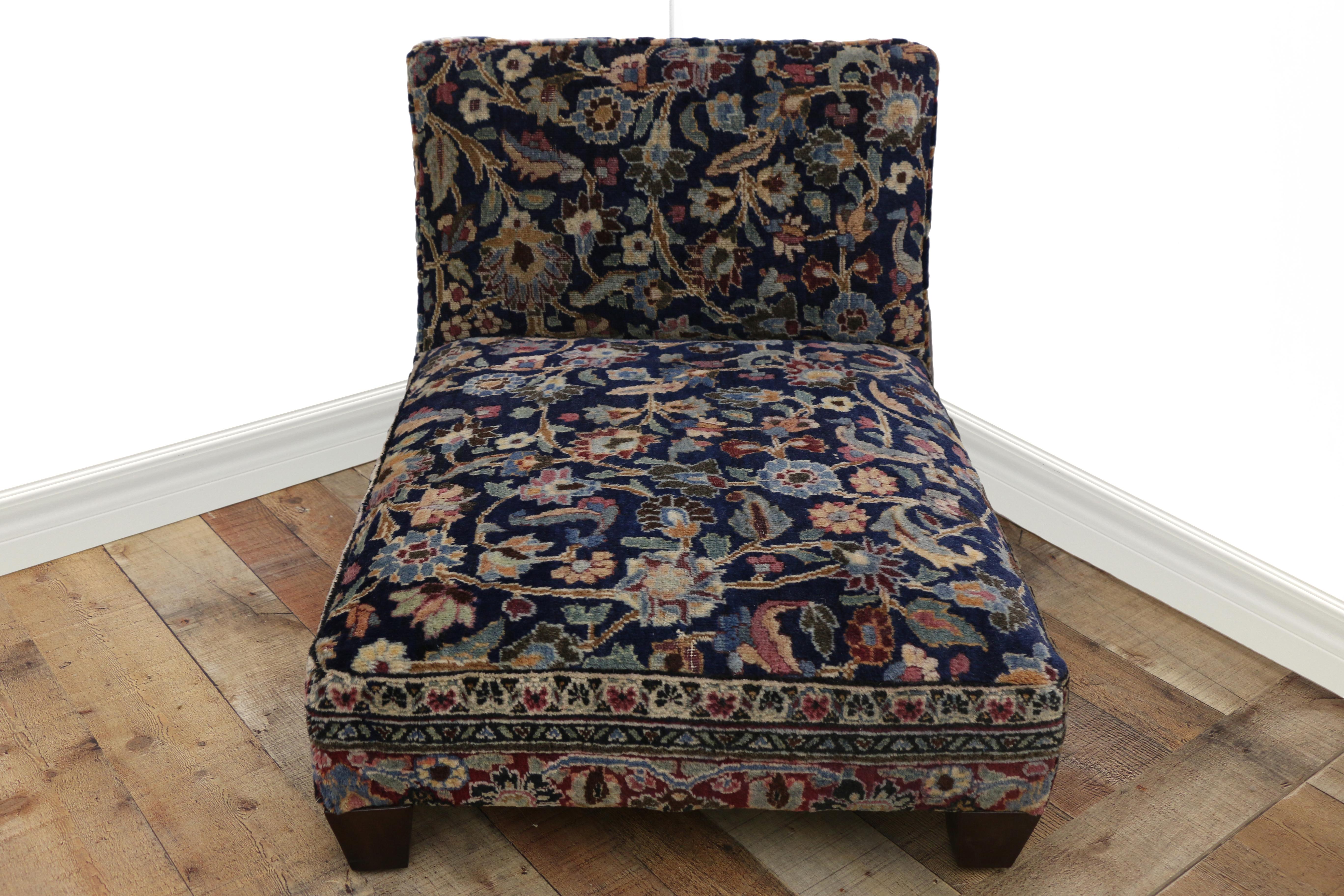 Victorian Low Profile Slipper Chair or Persian Petbed from Antique Persian Khorassan Rug