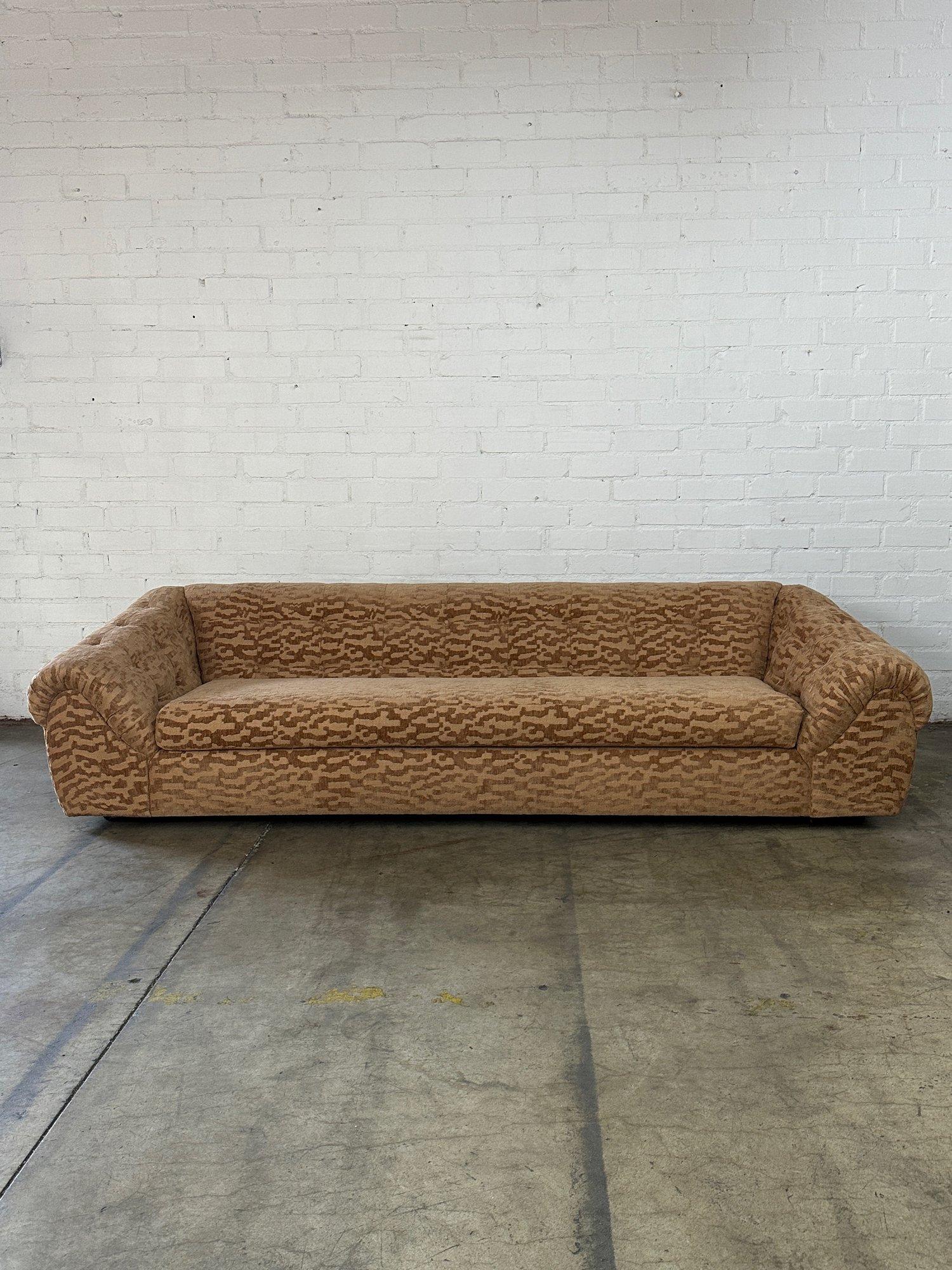 Mid-Century Modern Low Profile Sofa in Patterned Chenille
