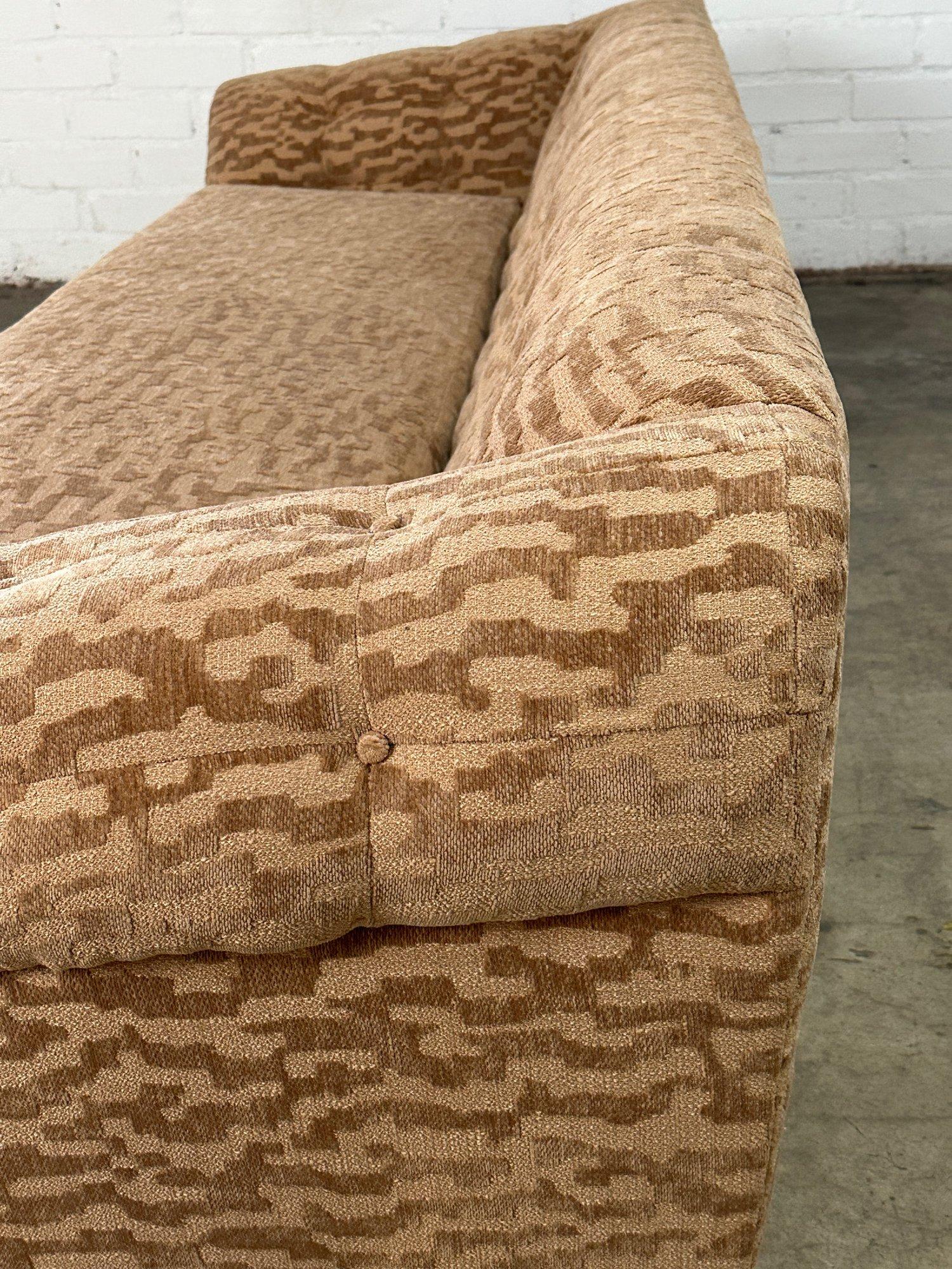 Low Profile Sofa in Patterned Chenille In Good Condition For Sale In Los Angeles, CA