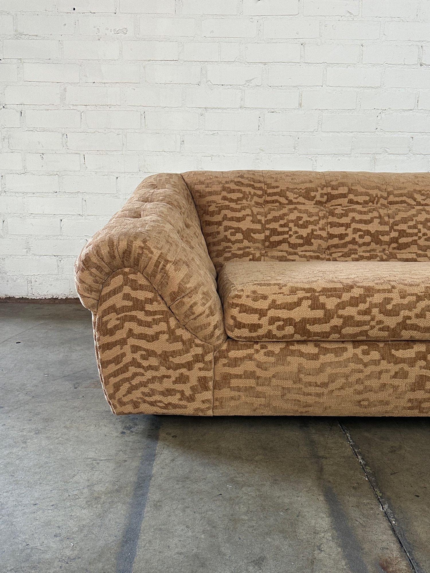 Low Profile Sofa in Patterned Chenille For Sale 1