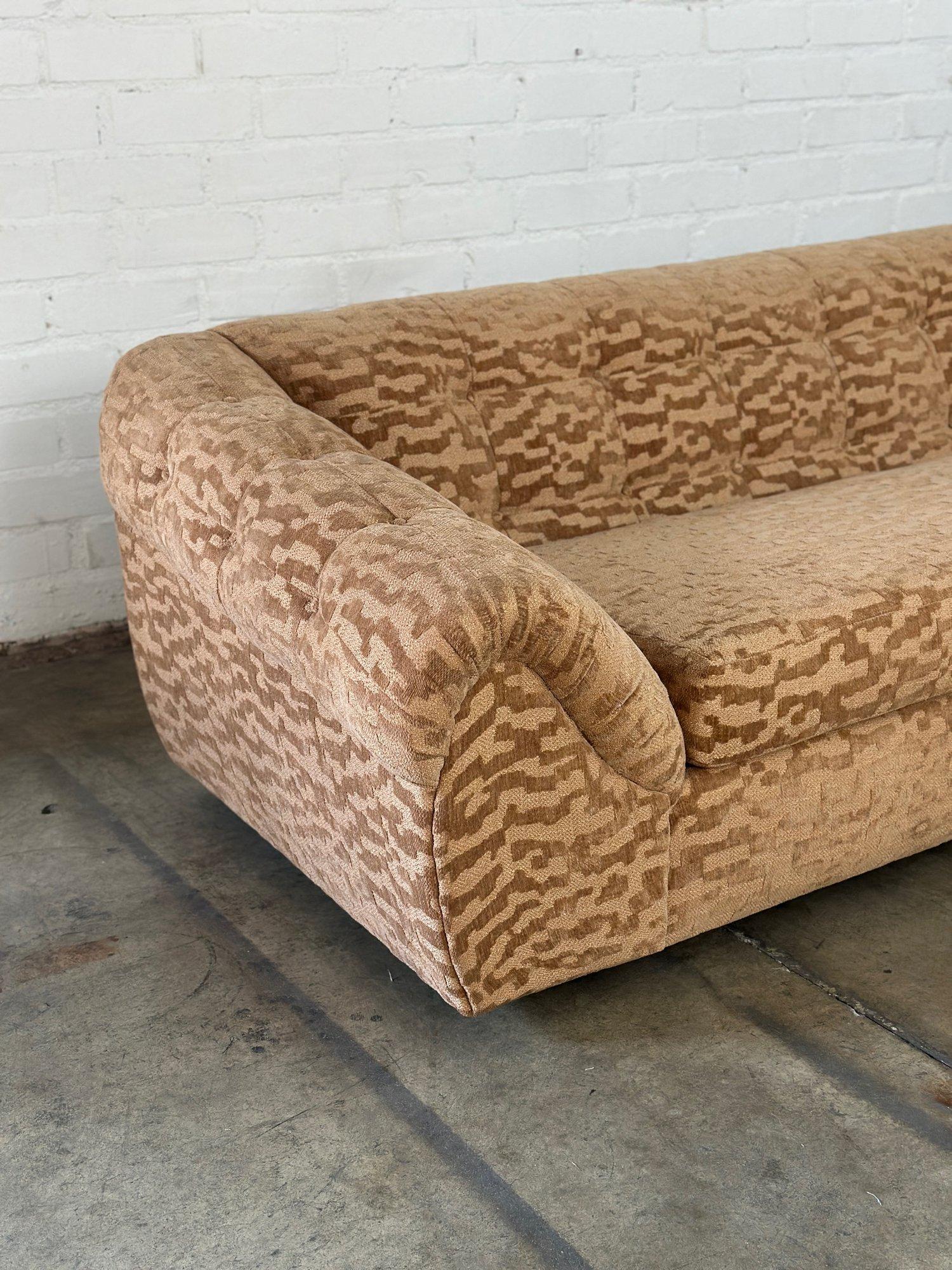 Low Profile Sofa in Patterned Chenille For Sale 2