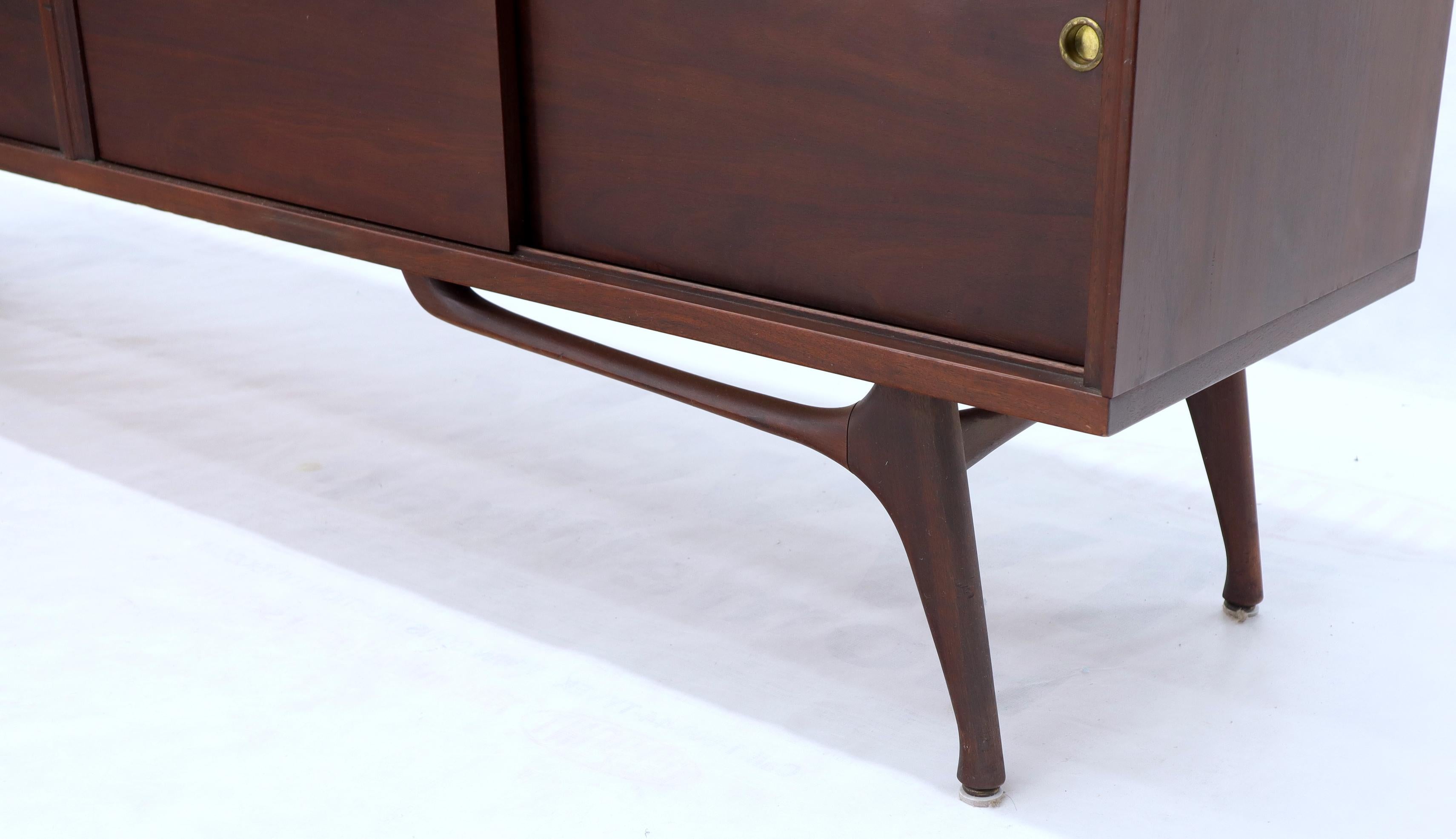 Low Profile Solid Walnut Sculptural Legs Sliding Doors Credenza Cabinet Console 4