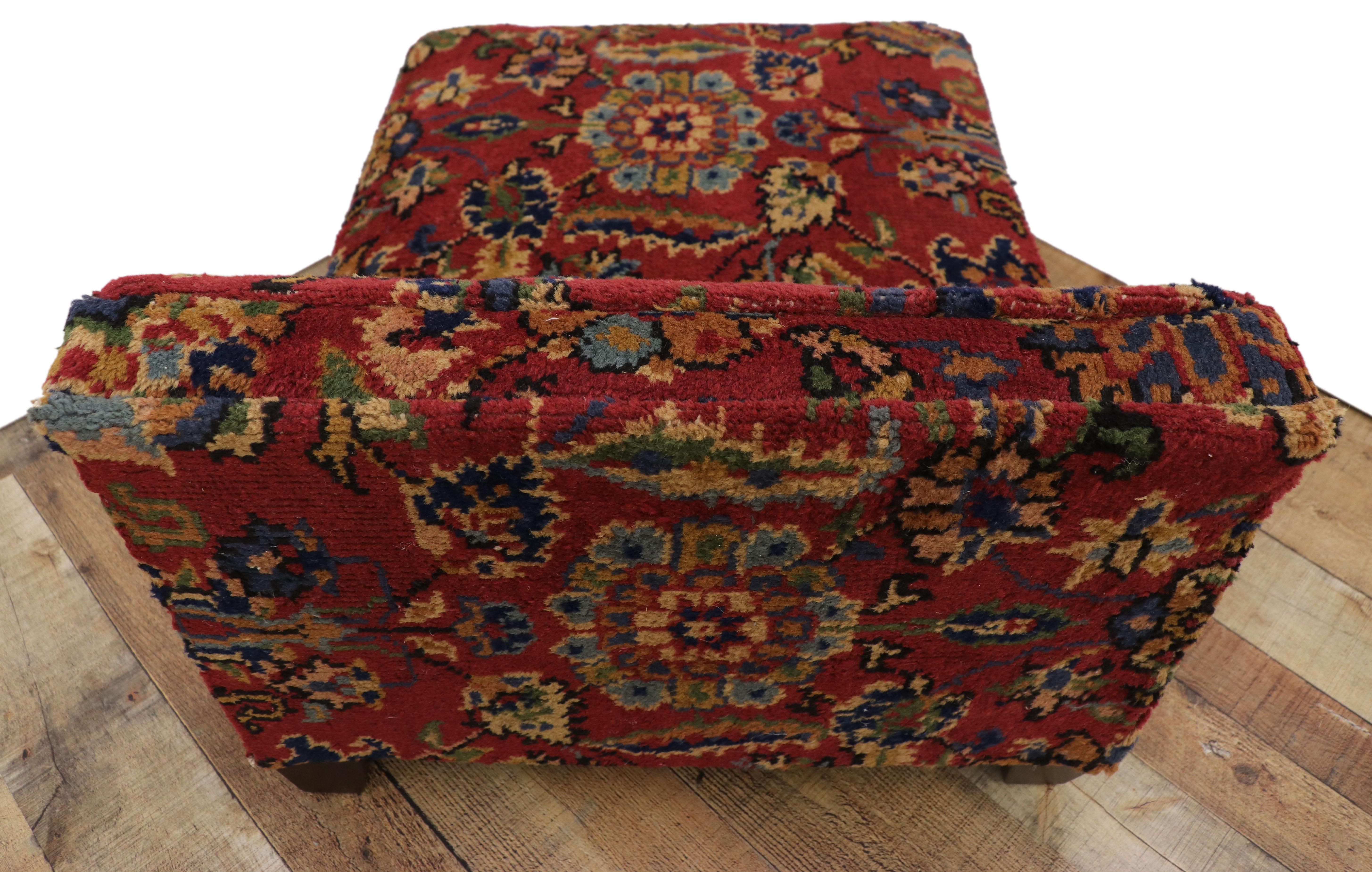 Jacobean Low Profile Upholstered Slipper Chair from Antique Persian Rug or Luxury Petbed