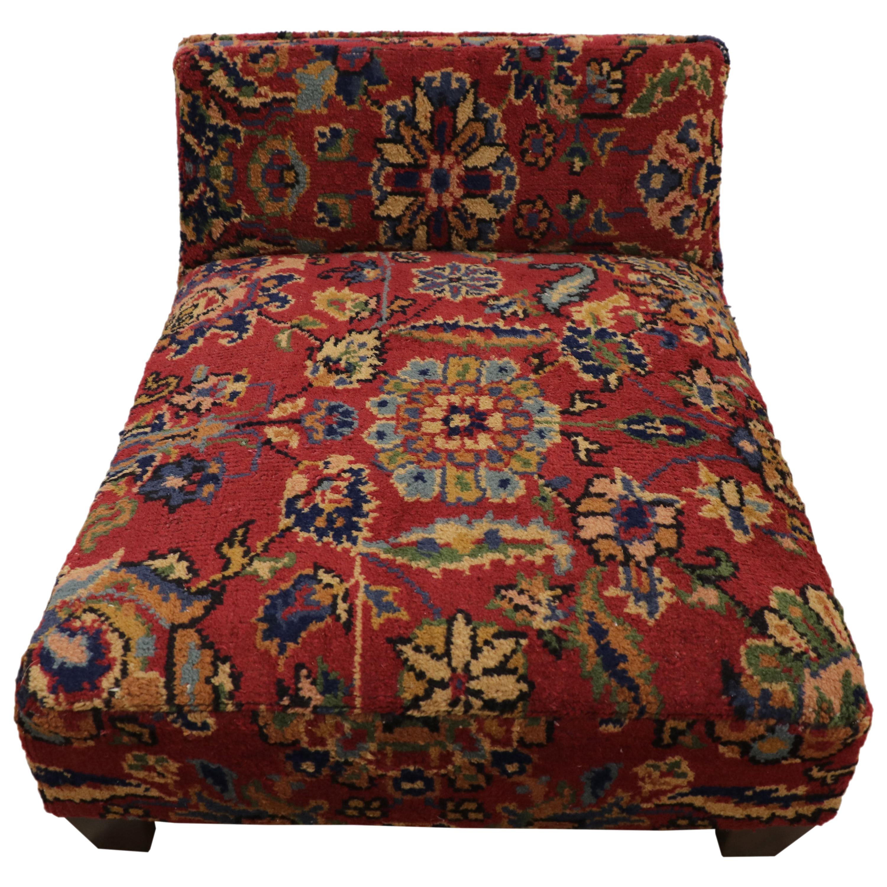Low Profile Upholstered Slipper Chair from Antique Persian Rug or Luxury Petbed