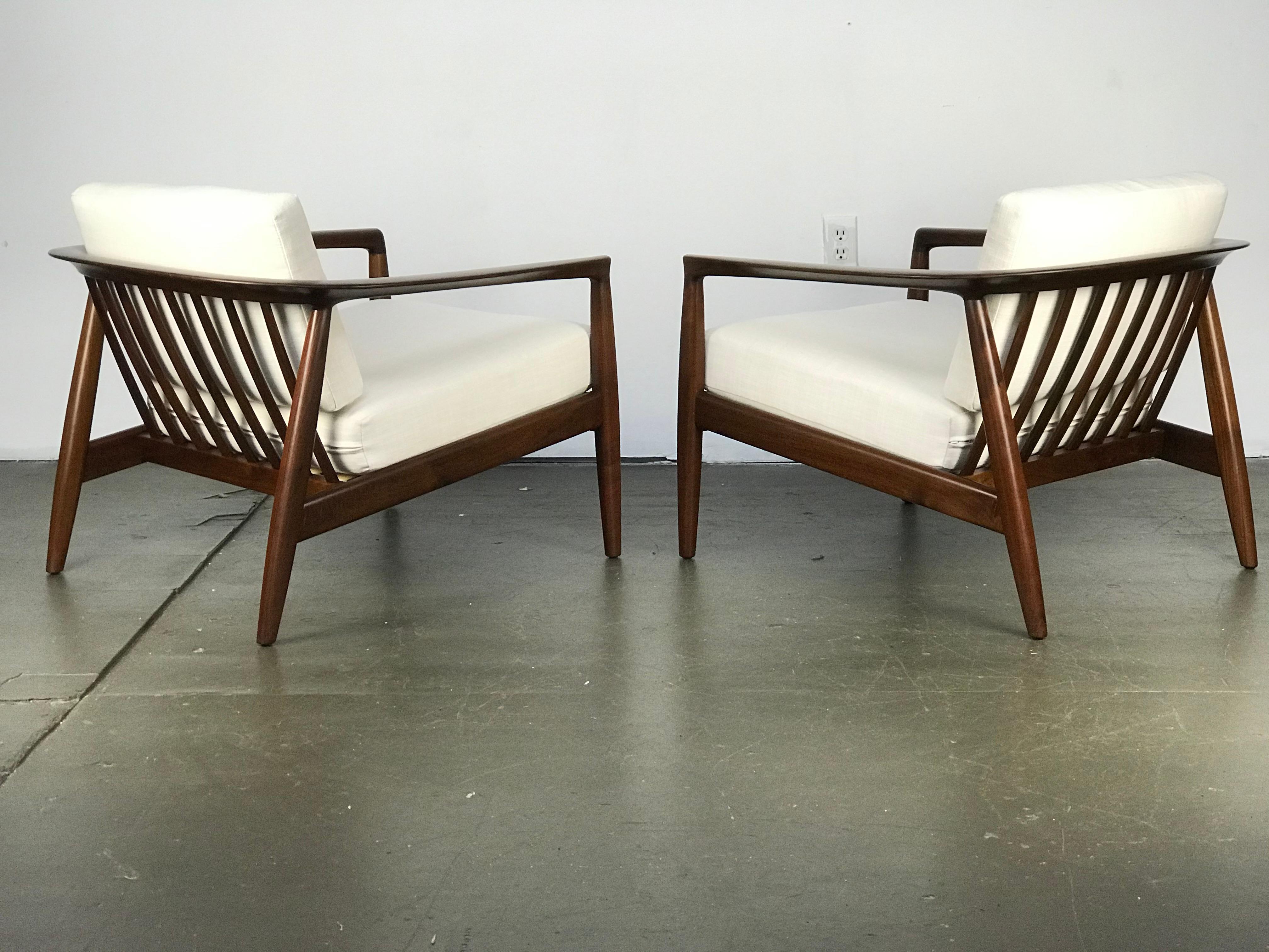 Mid-Century Modern Low Lounge Chairs in Walnut by Folke Ohlsson for DUX Model 72-C