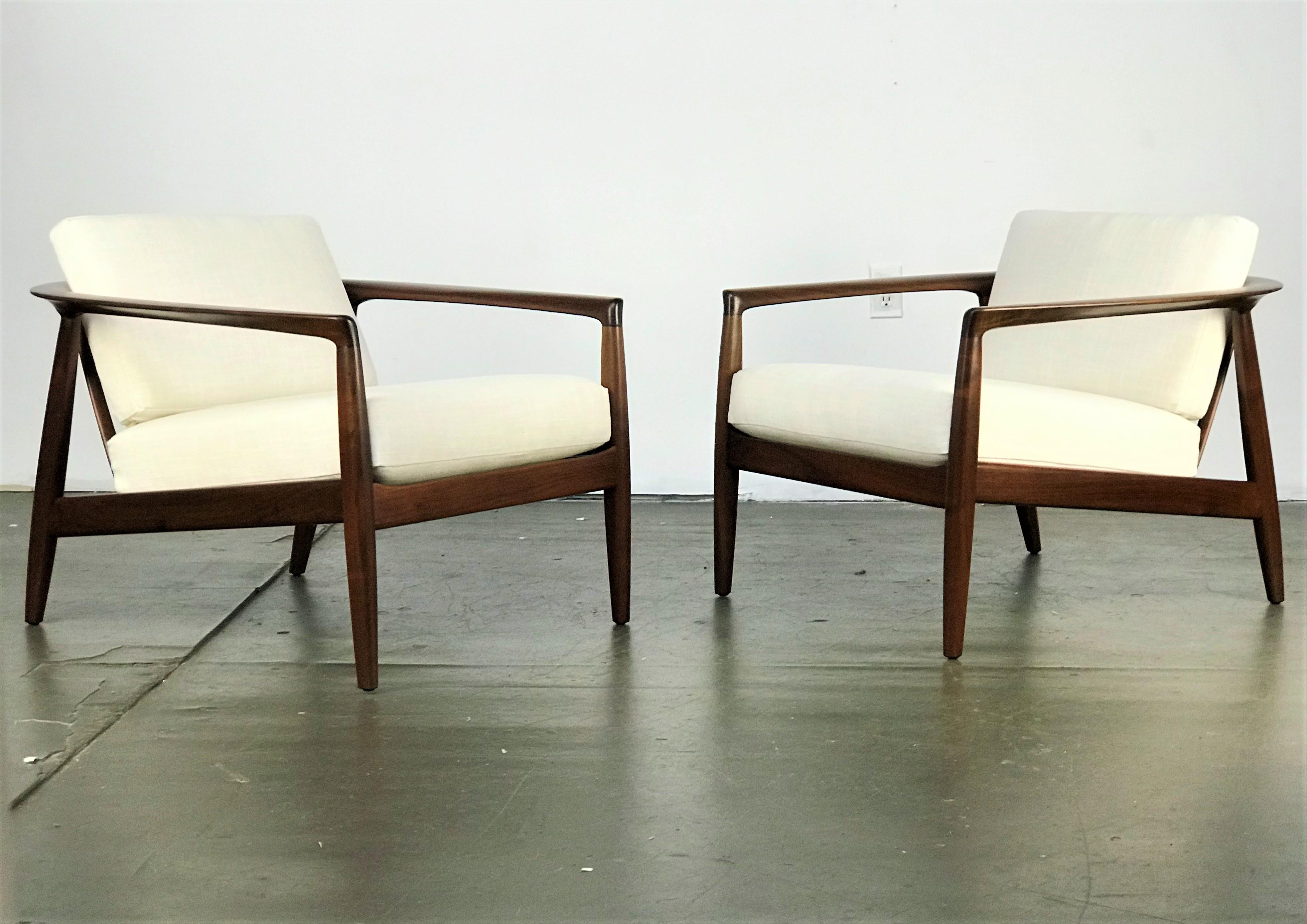 Swedish Low Lounge Chairs in Walnut by Folke Ohlsson for DUX Model 72-C