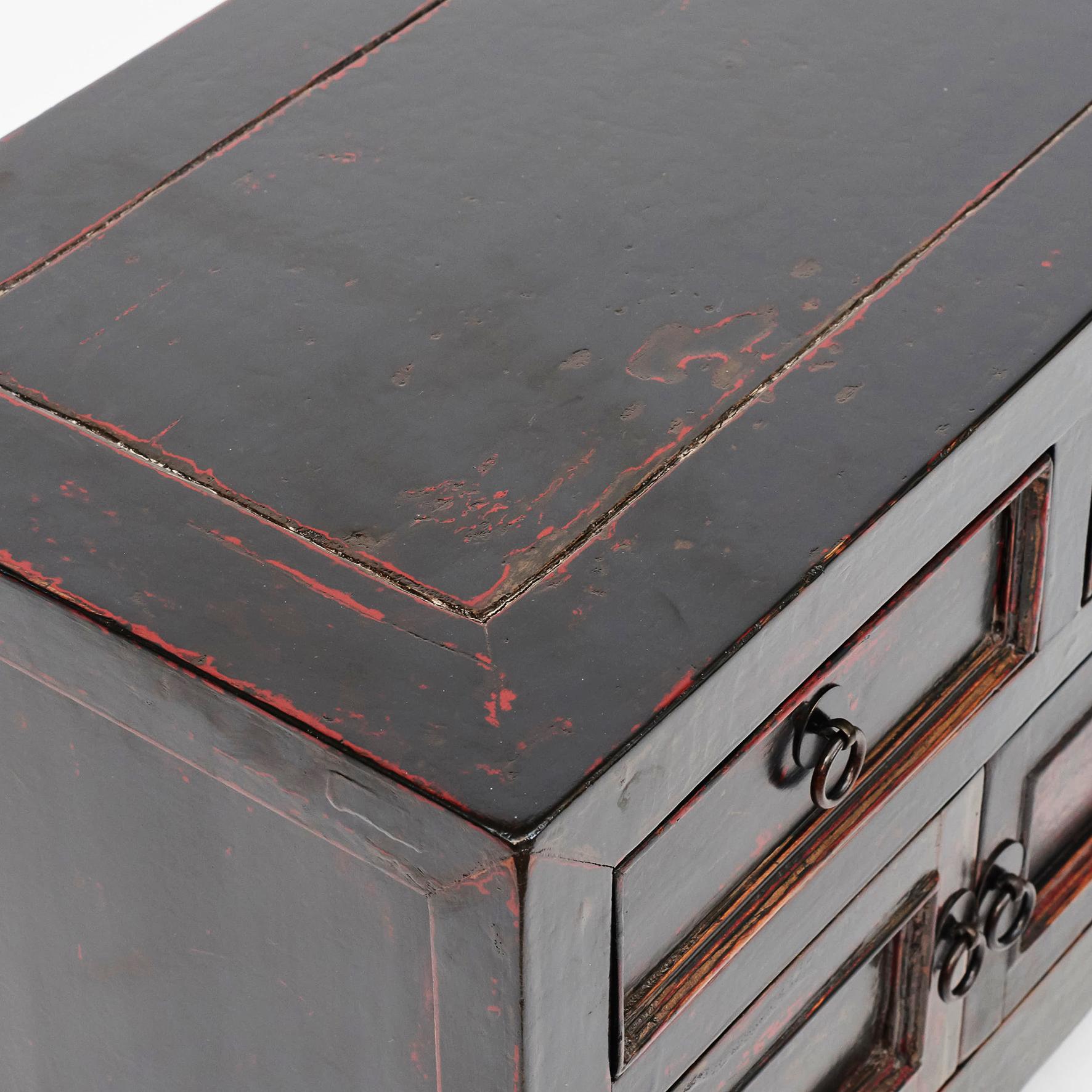 19th Century Low Qing Dynasty Kang Cabinet with in Original Black-Red Lacquer