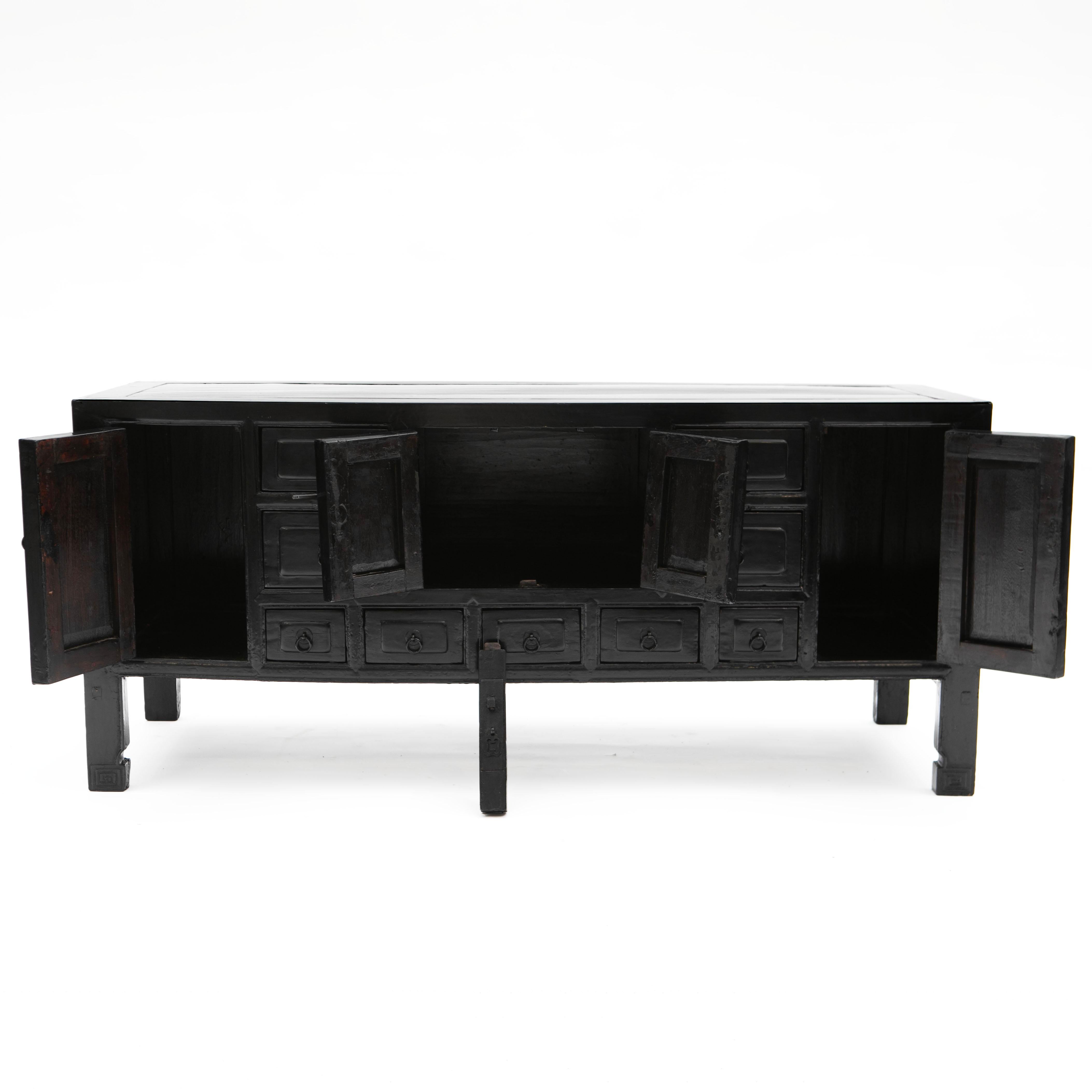 Art Deco Low Qing Period Sideboard in Black Lacquer For Sale
