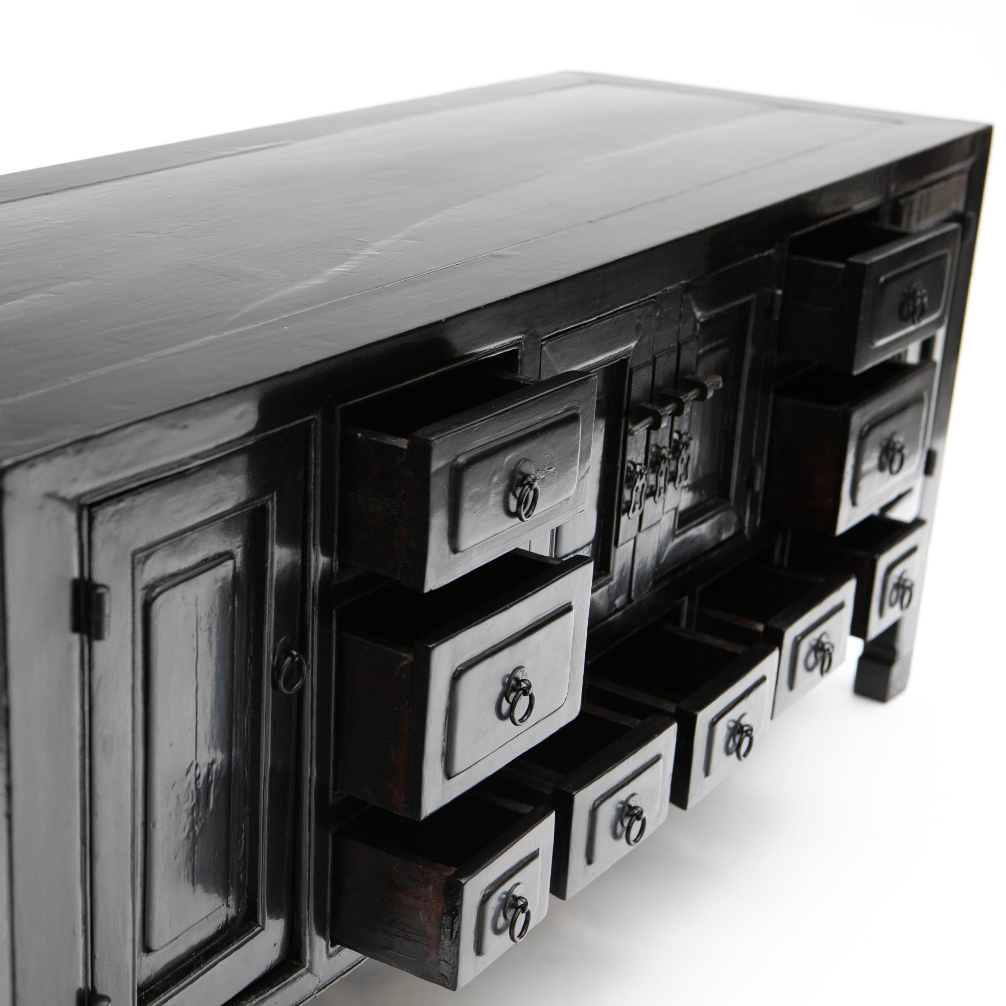 Lacquered Low  Sideboard in Black Lacquer For Sale