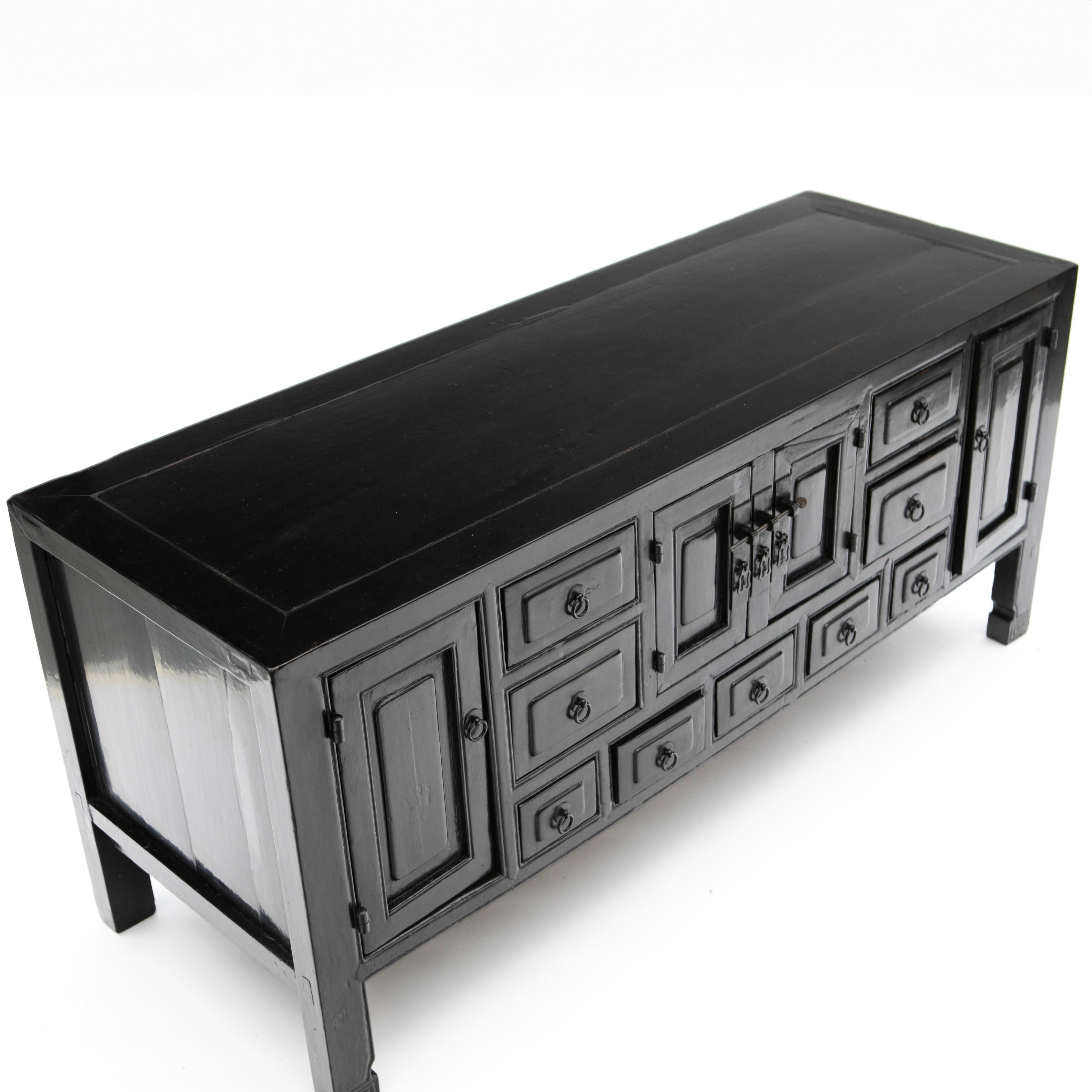 Wood Low  Sideboard in Black Lacquer For Sale