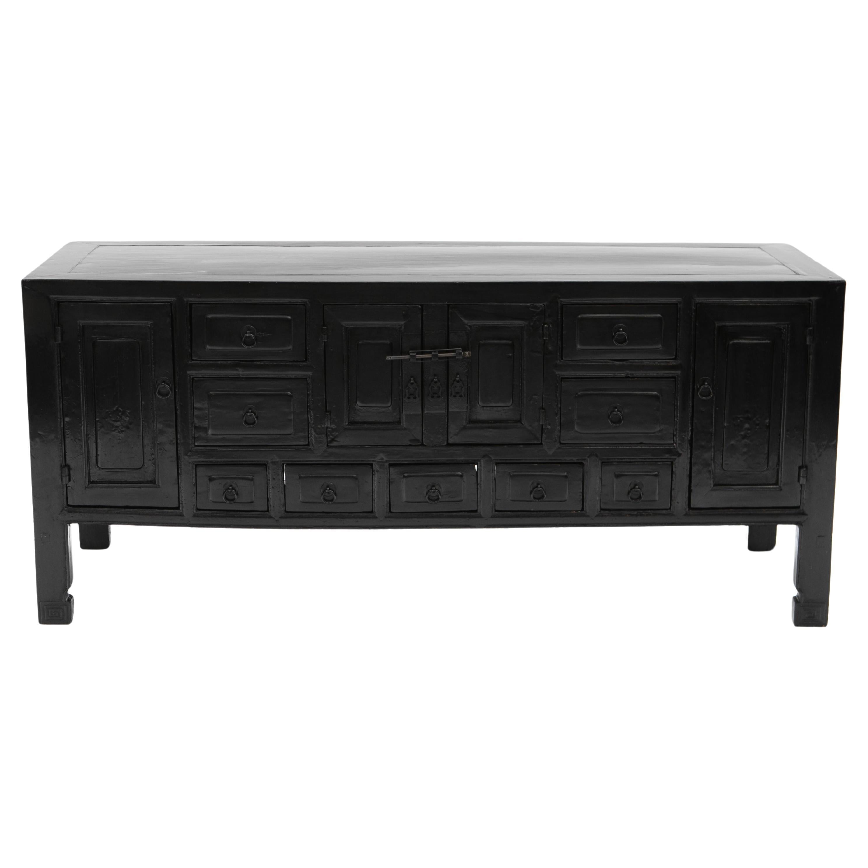 Low  Sideboard in Black Lacquer For Sale