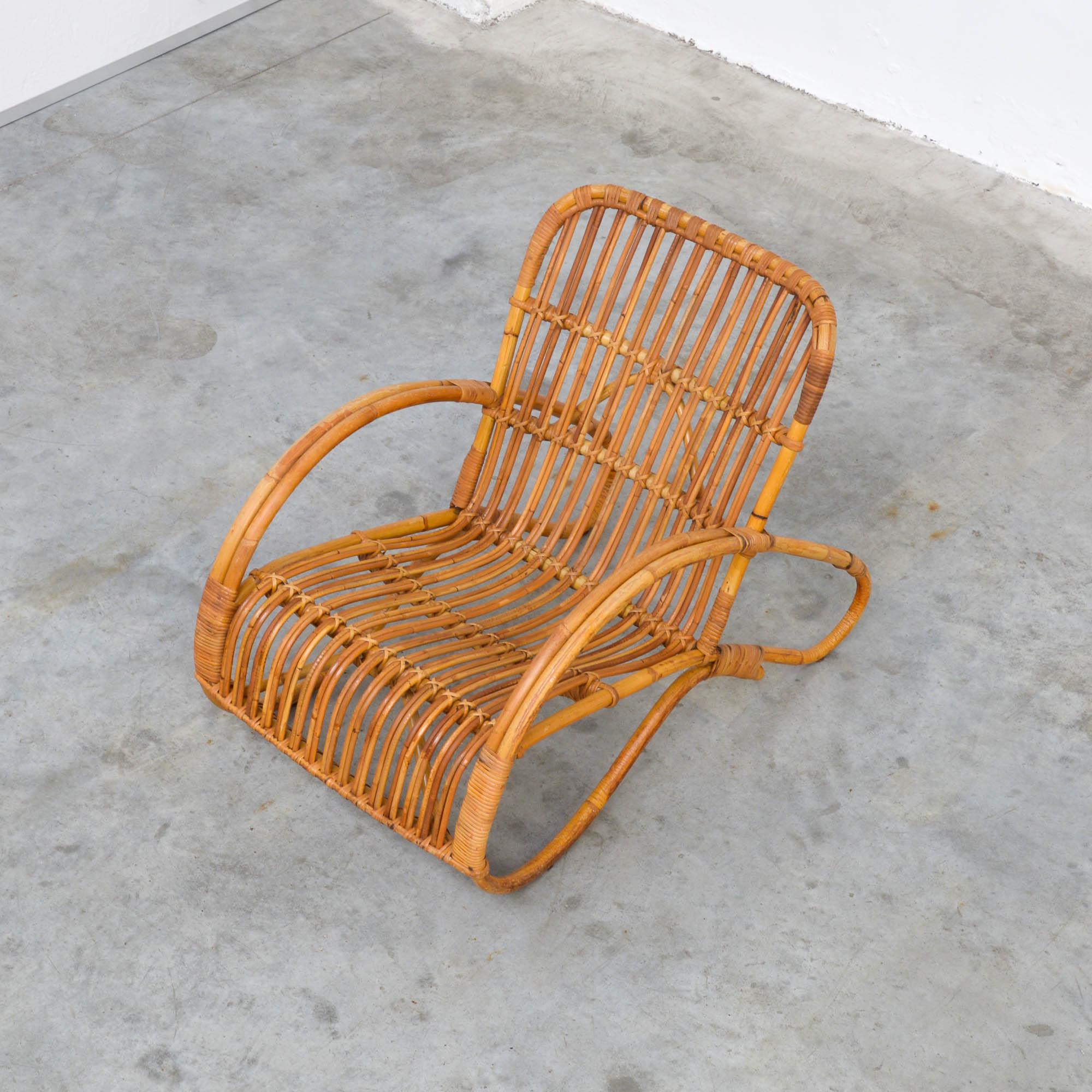 Mid-Century Modern Low Rattan Easy Chair