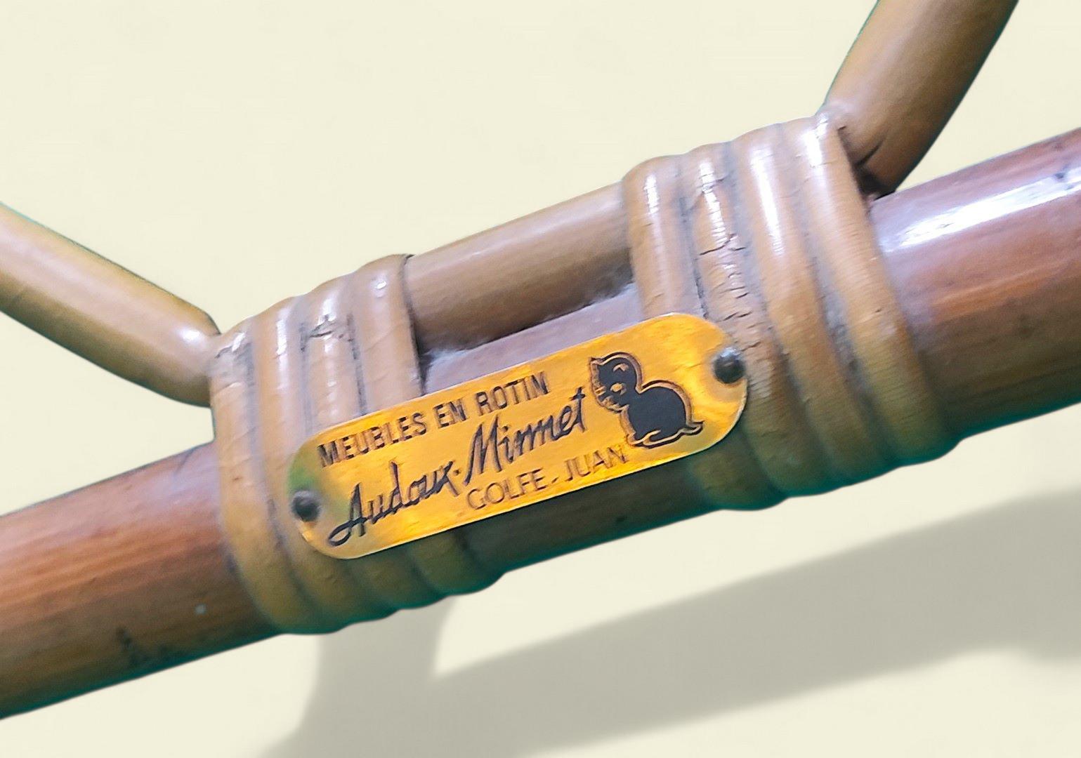 Rattan Poltrona bassa in rattan di Audoux-Minnet - Golfe-Juan, anni '50-'60 in vendita