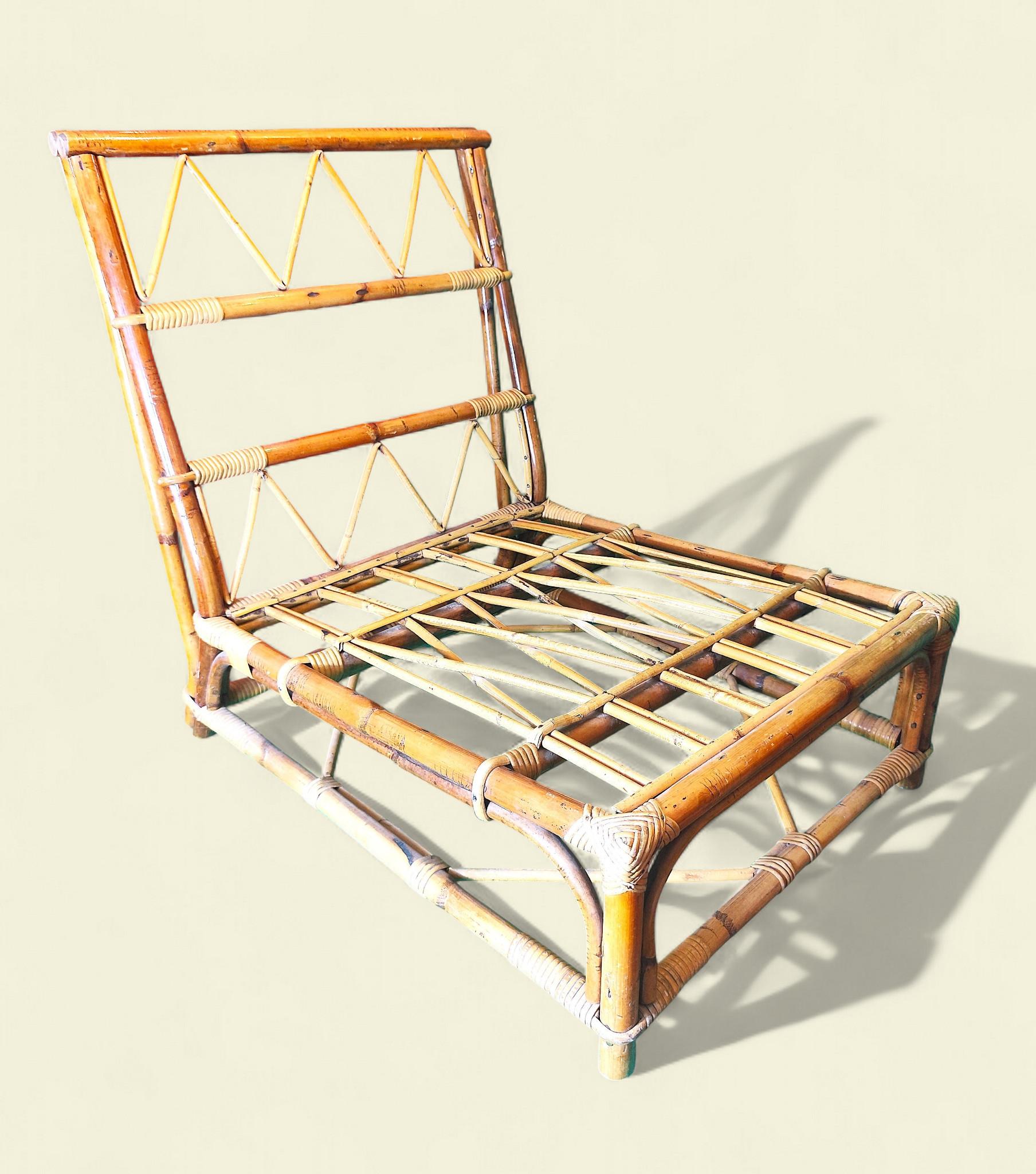Poltrona bassa in rattan di Audoux-Minnet - Golfe-Juan, anni '50-'60 in vendita 2