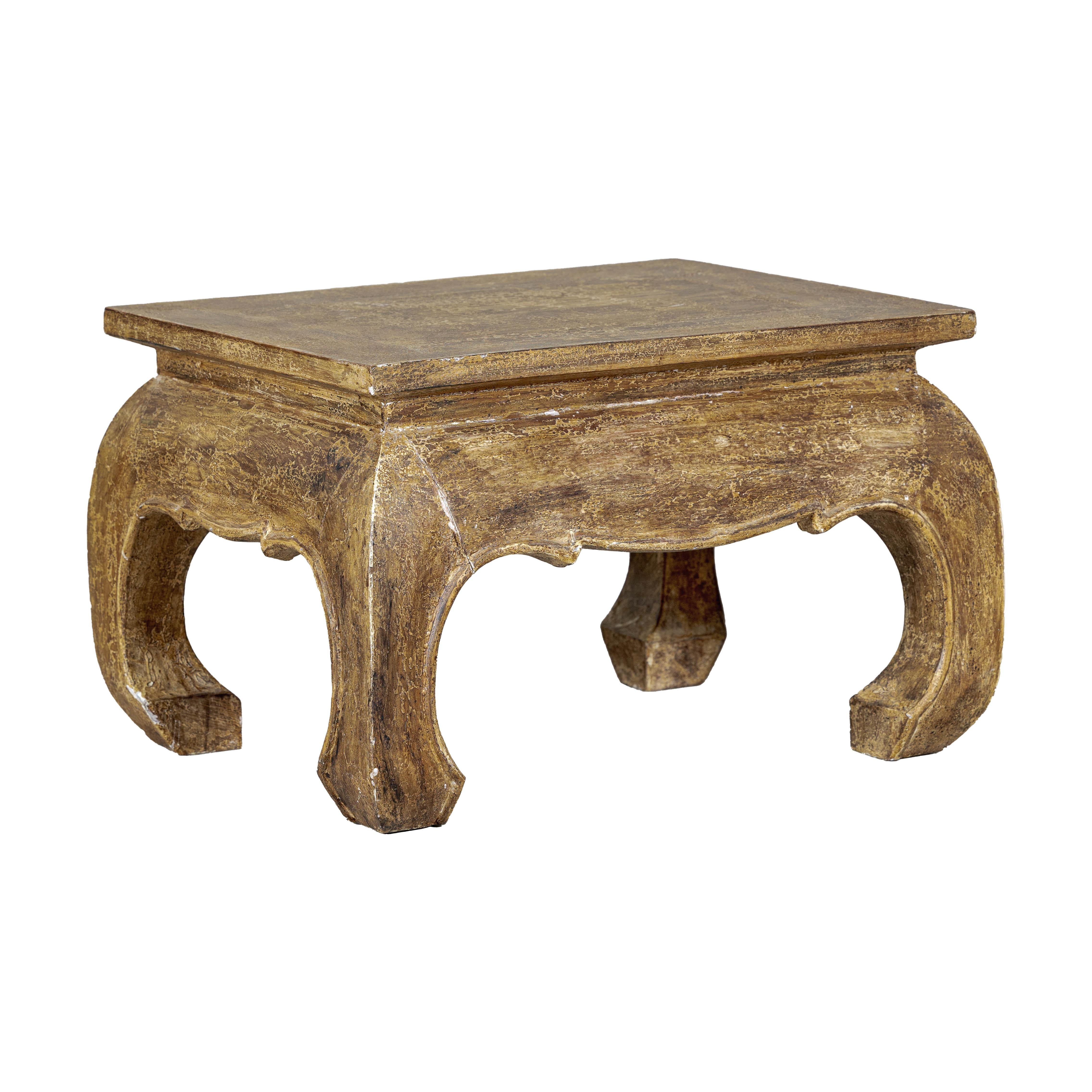 Low Rectangular Side Table with Distressed Finish and Carved Chow Legs For Sale 3
