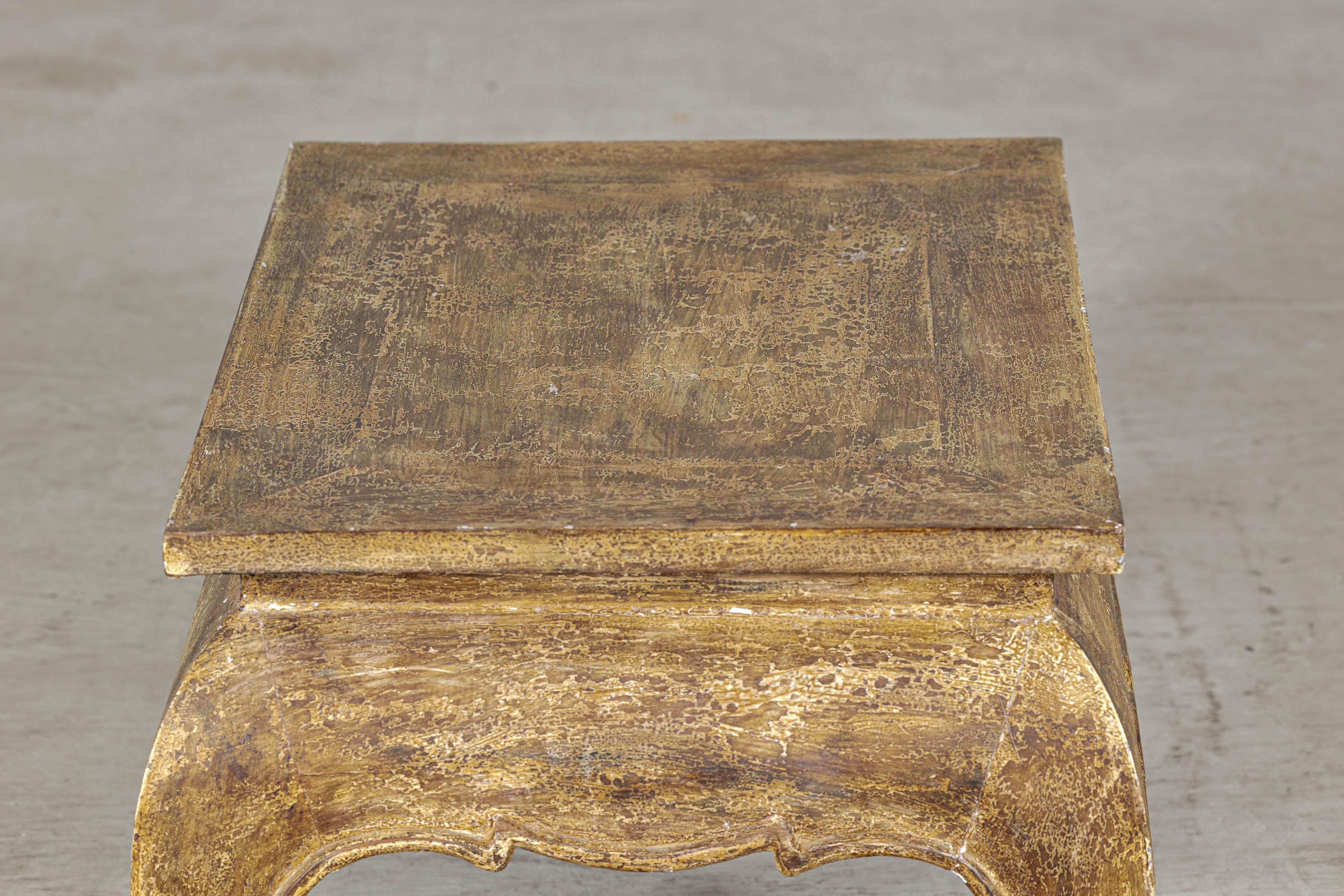 Low Rectangular Side Table with Distressed Finish and Carved Chow Legs For Sale 1