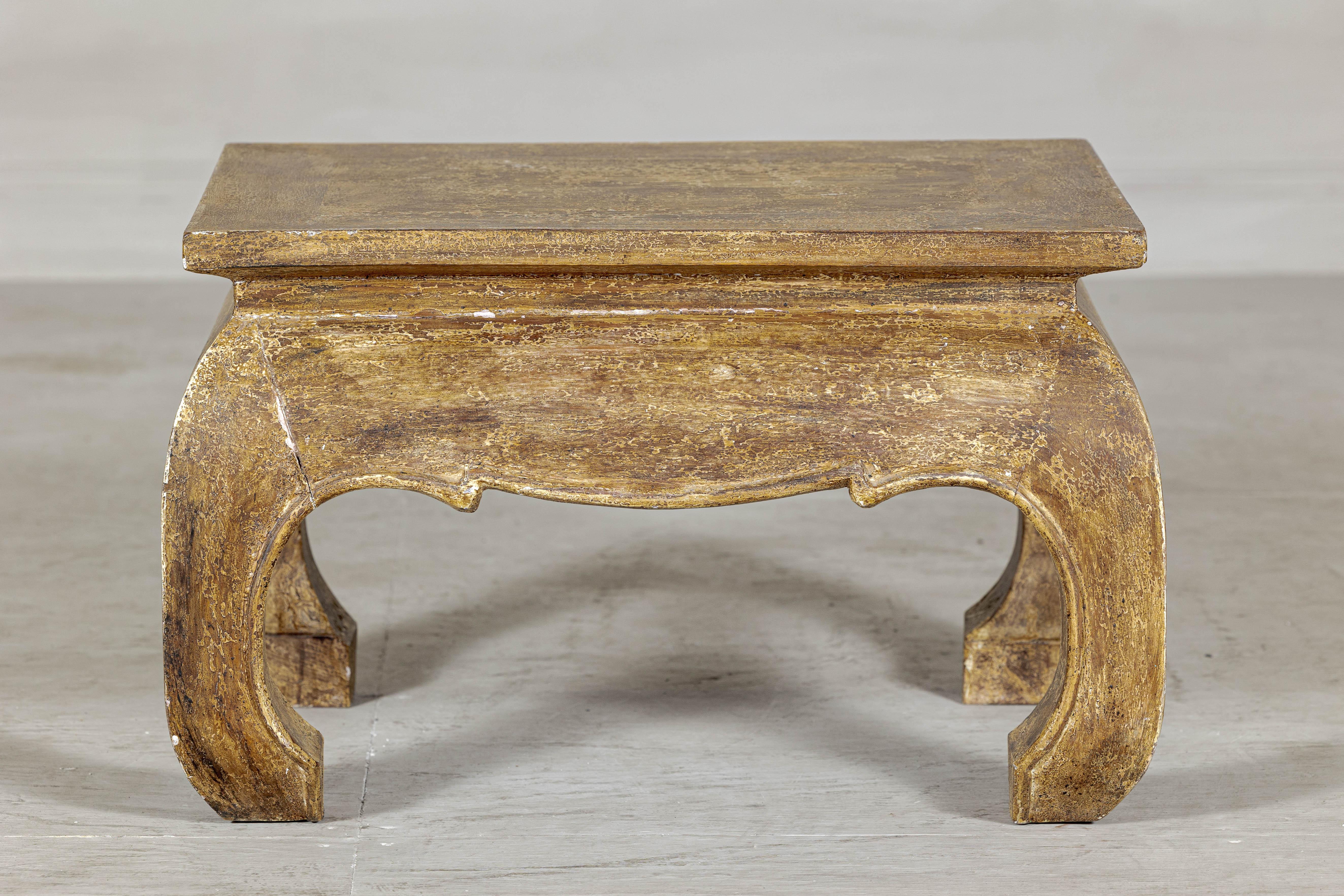 Low Rectangular Side Table with Distressed Finish and Carved Chow Legs For Sale 2