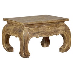 Low Rectangular Side Table with Distressed Finish and Carved Chow Legs