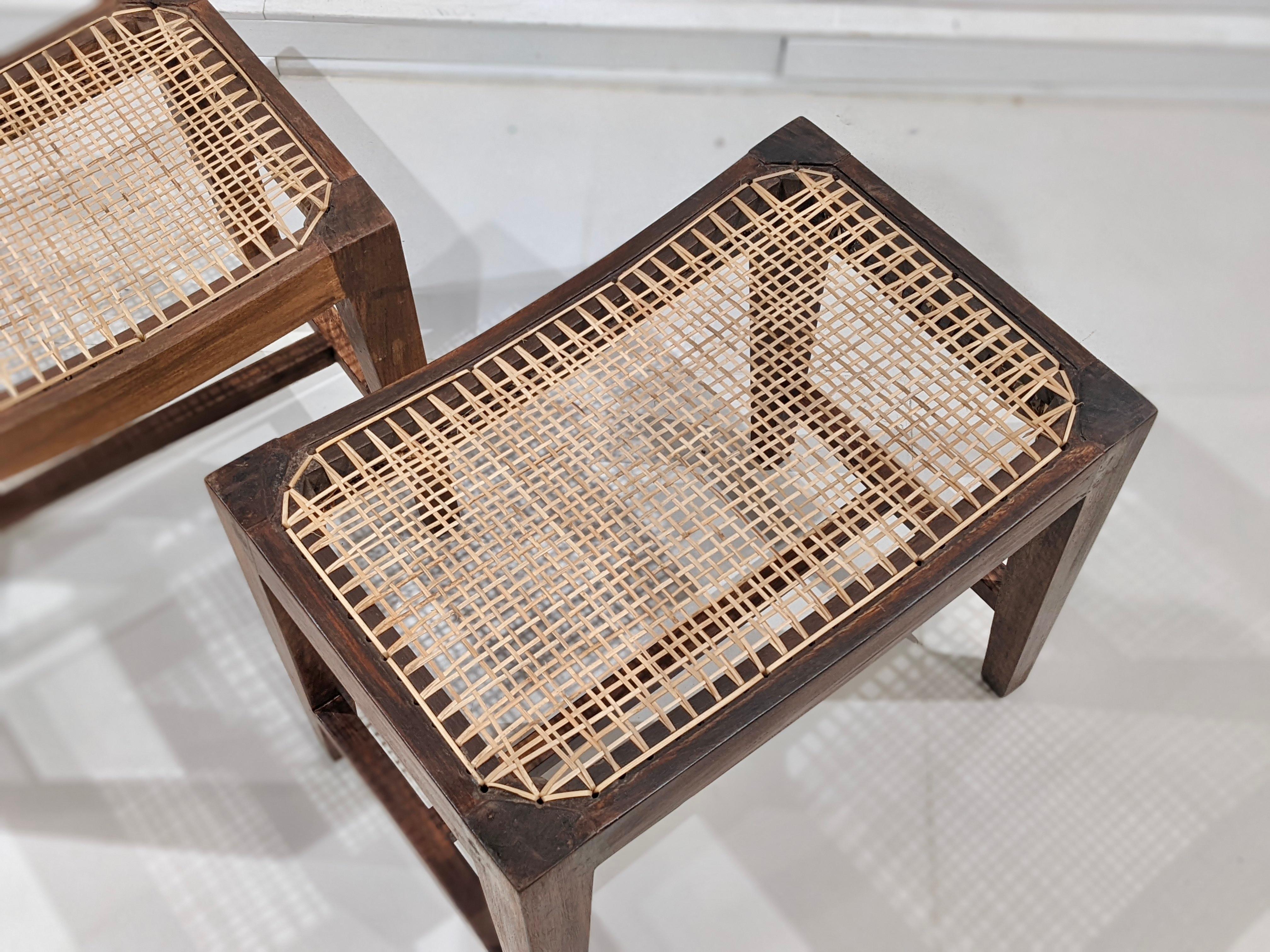 Indian Low Rectangular Stool by Pierre Jeanneret