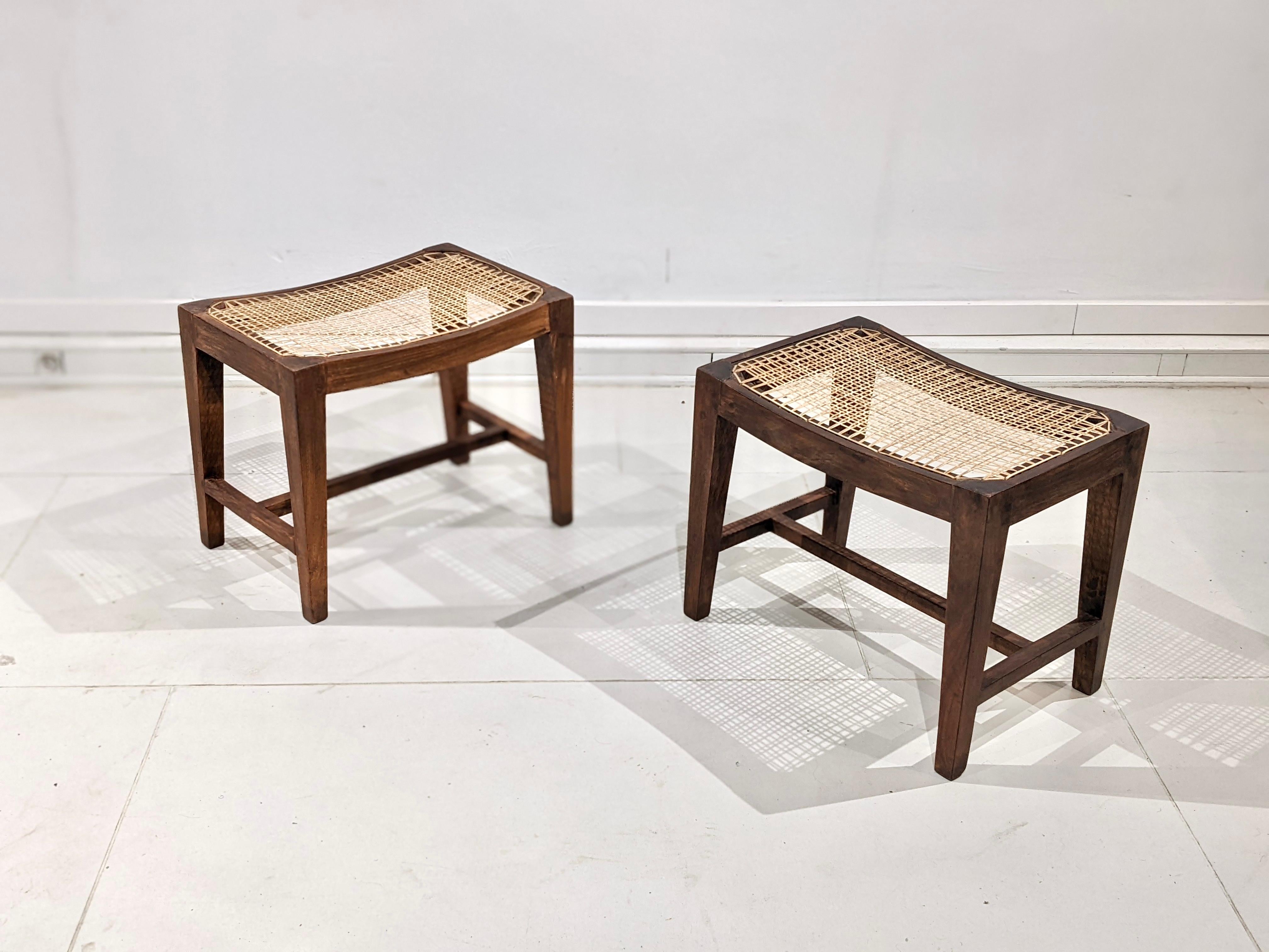 Teak Low Rectangular Stool by Pierre Jeanneret