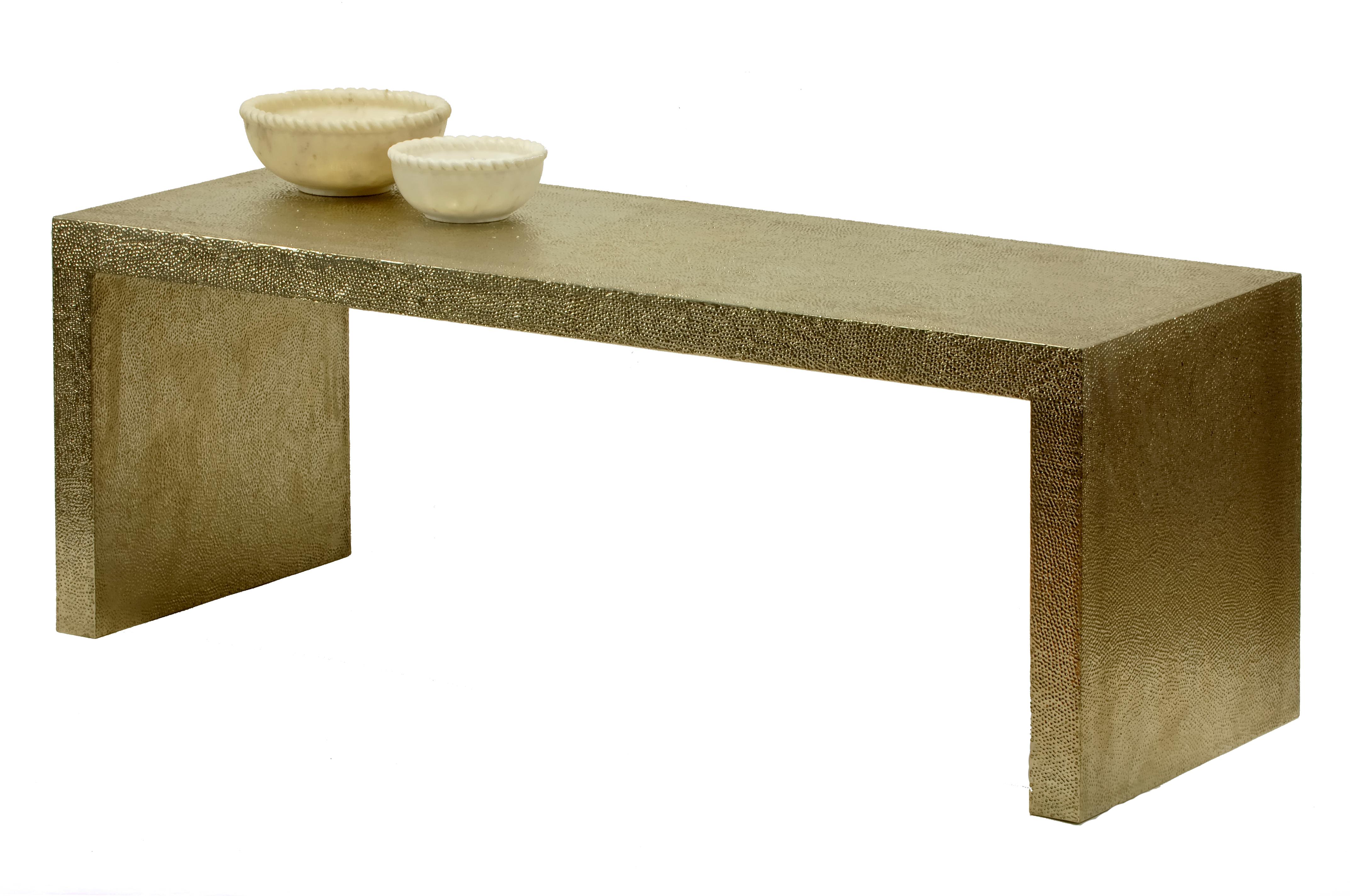 Hand-Carved Low Rectangular Table in White Bronze Clad Over MDF by Stephanie Odegard For Sale