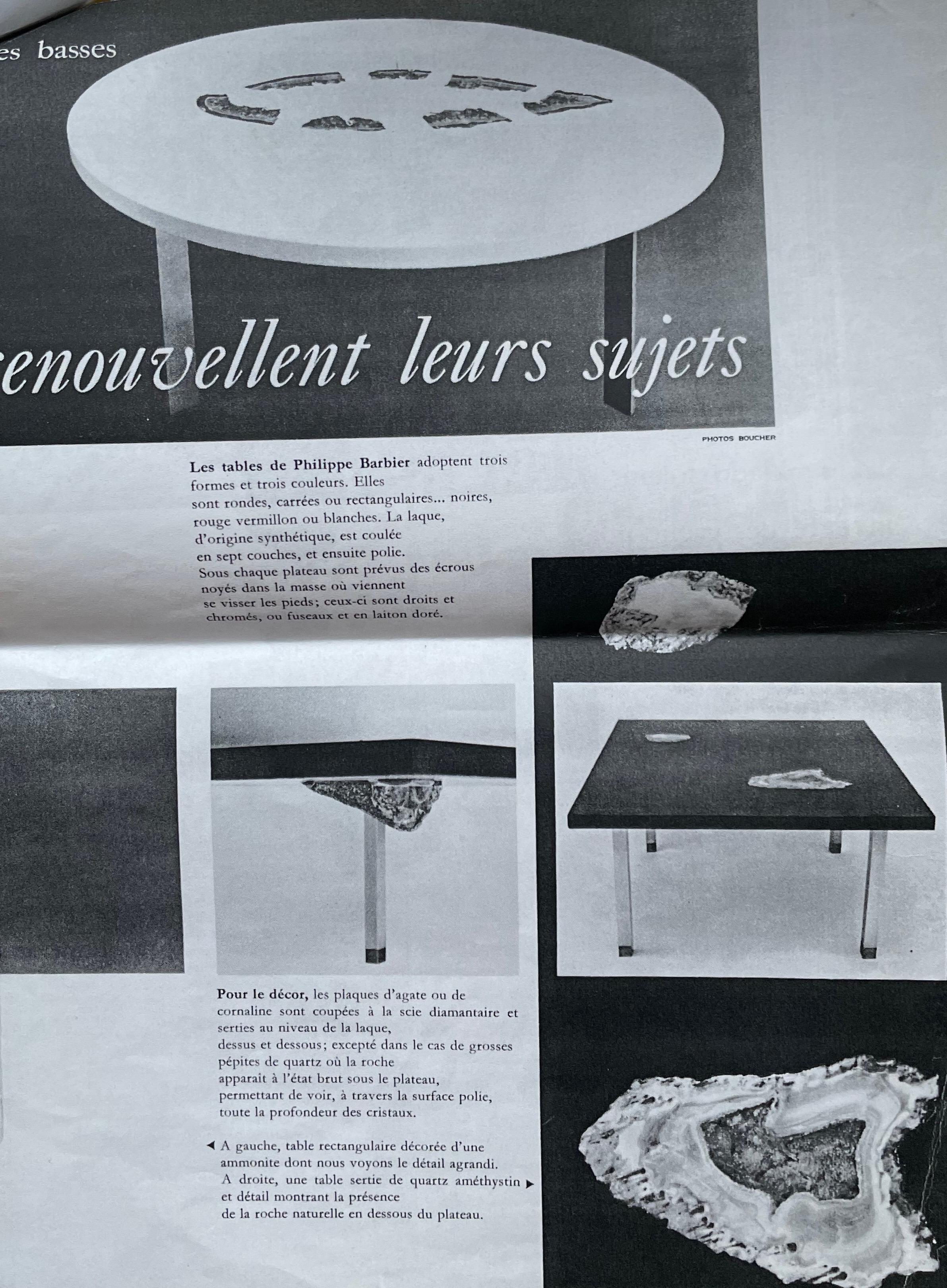 Table basse en résine et quartz avec pieds en laiton signée Philippe Barbier, France, 1960 en vente 5