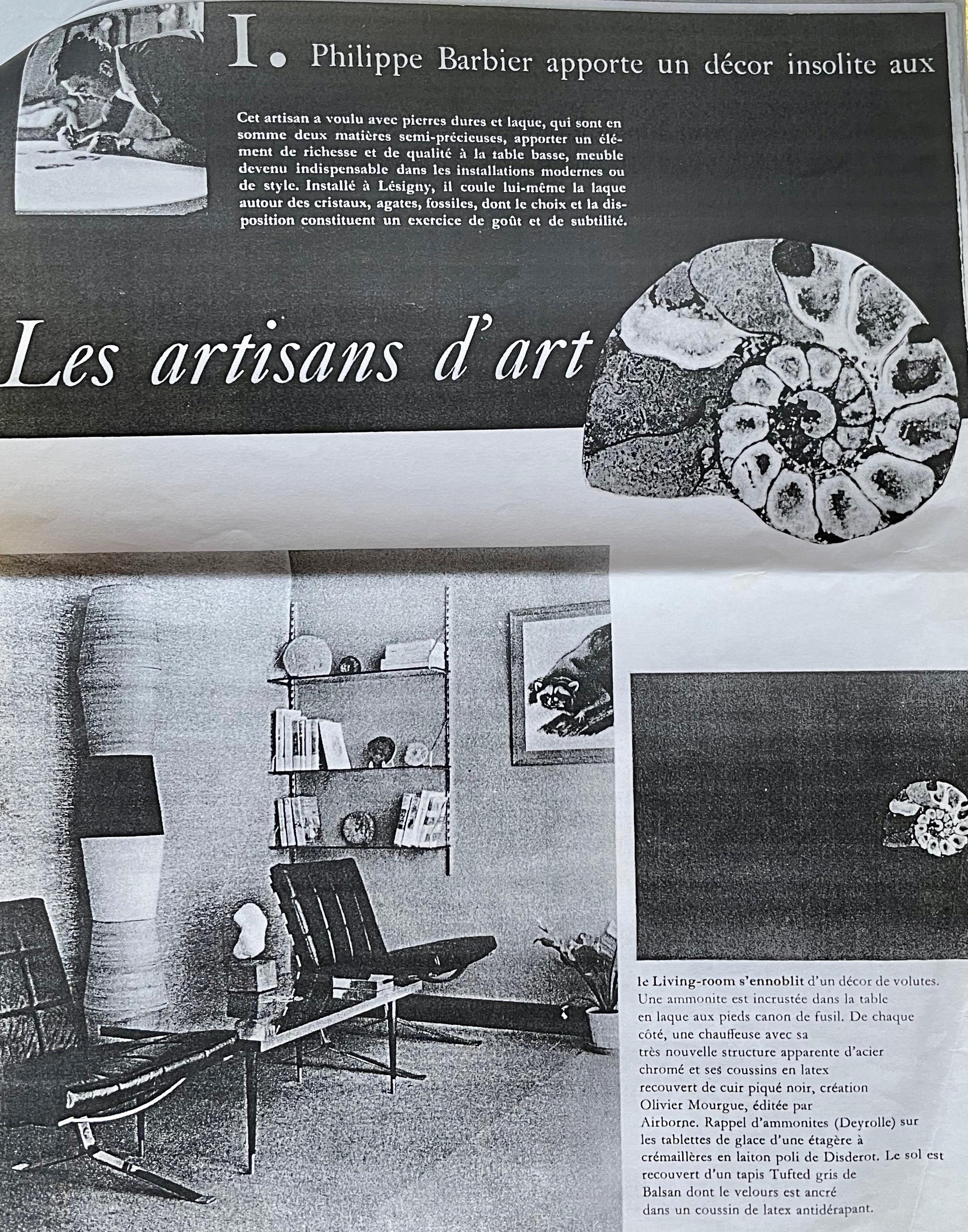 Table basse en résine et quartz avec pieds en laiton signée Philippe Barbier, France, 1960 en vente 6
