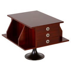 Niedriger drehbarer Tisch, ein einzelner Metallfuß mit Holzstruktur, italienisches Design, 60er Jahre 