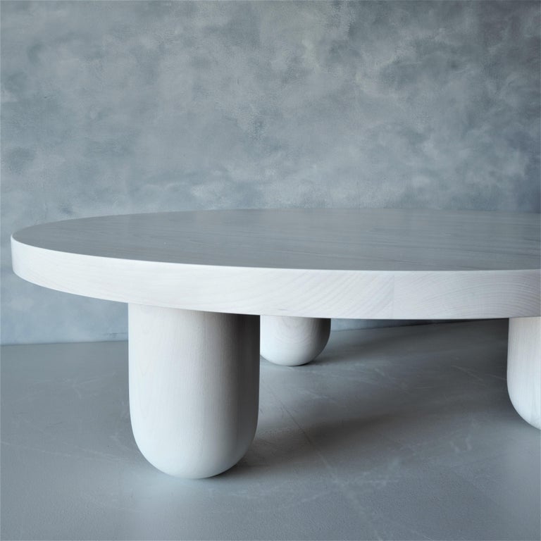 Low Round White Column Coffee Table By, Modern Low White Coffee Table