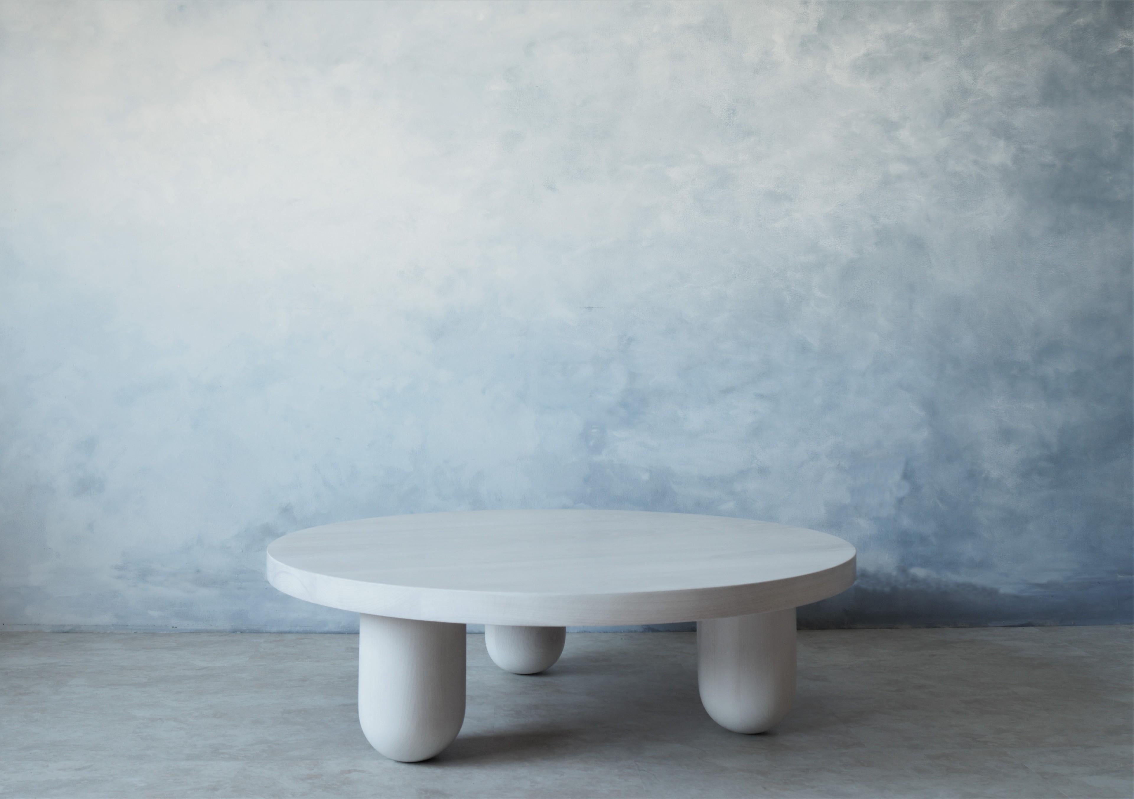 Modern Low Round White Column Coffee Table by MSJ Furniture Studio