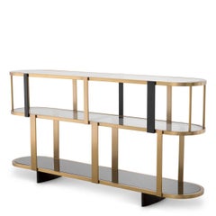 Low Round Cabinet in Brushed Brass, Black Finish and Smoke Glass