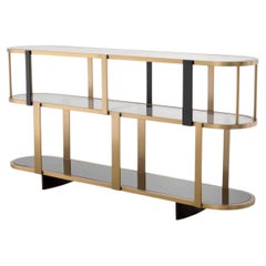 Low Round Cabinet in Brushed Brass, Black Finish and Smoke Glass