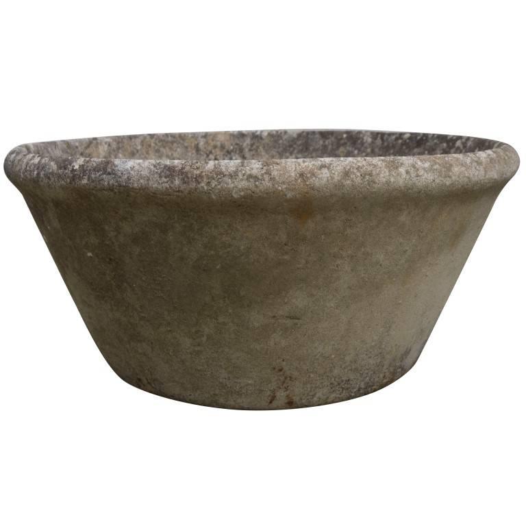 French Low Round Cement Planters