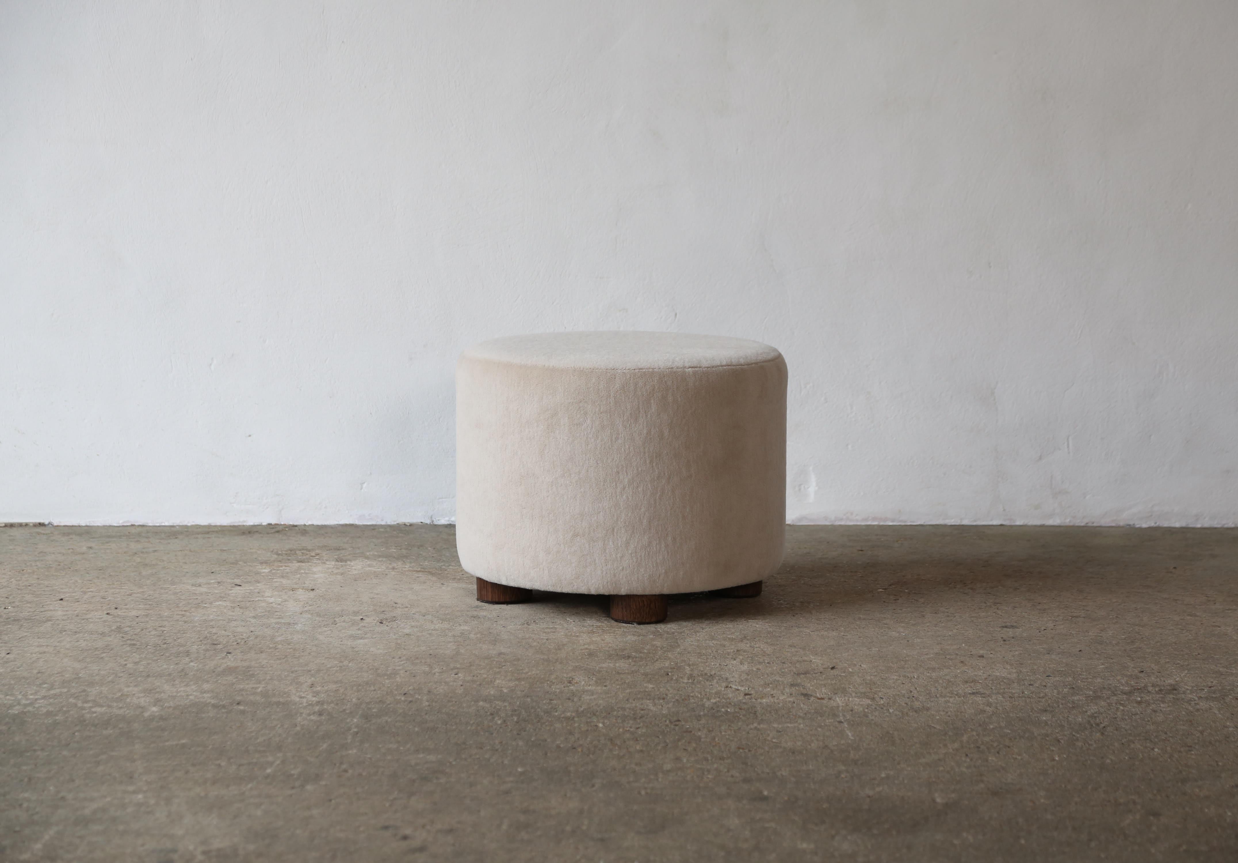 Contemporary Low Round Ottoman / Footstool in Pure Alpaca For Sale
