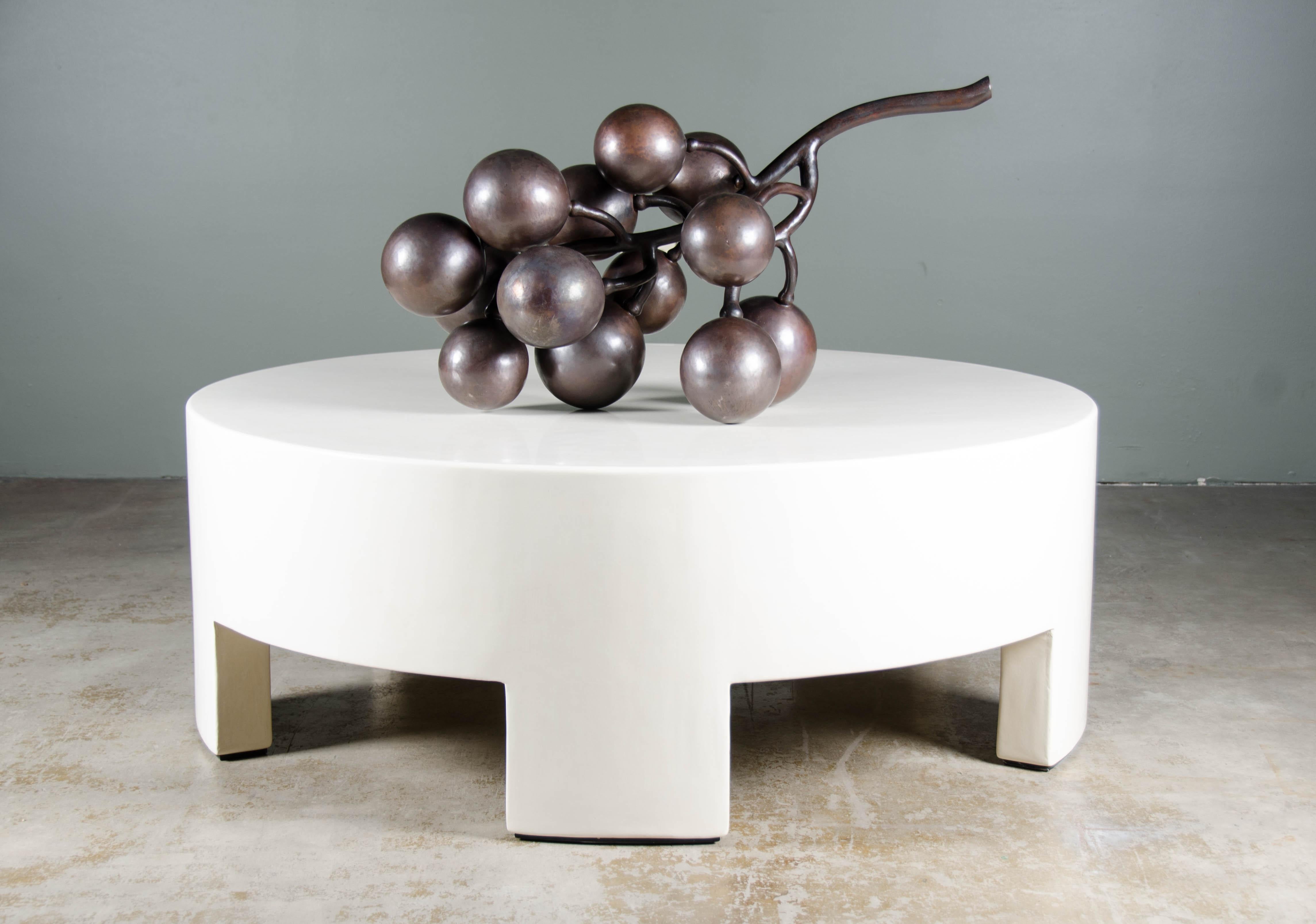 Contemporary Low Round Table - Cream Lacquer by Robert Kuo, Limited Edition For Sale