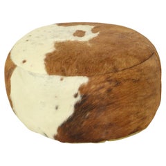 Low Round Used Pouf Cowhide Leather Sixties