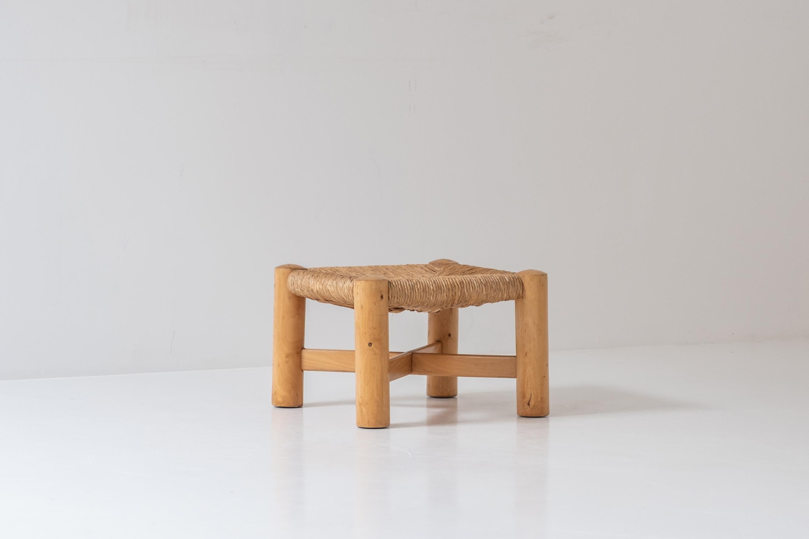 Mid-Century Modern Low rush stool by Wim den Boon, The Netherlands 1950s