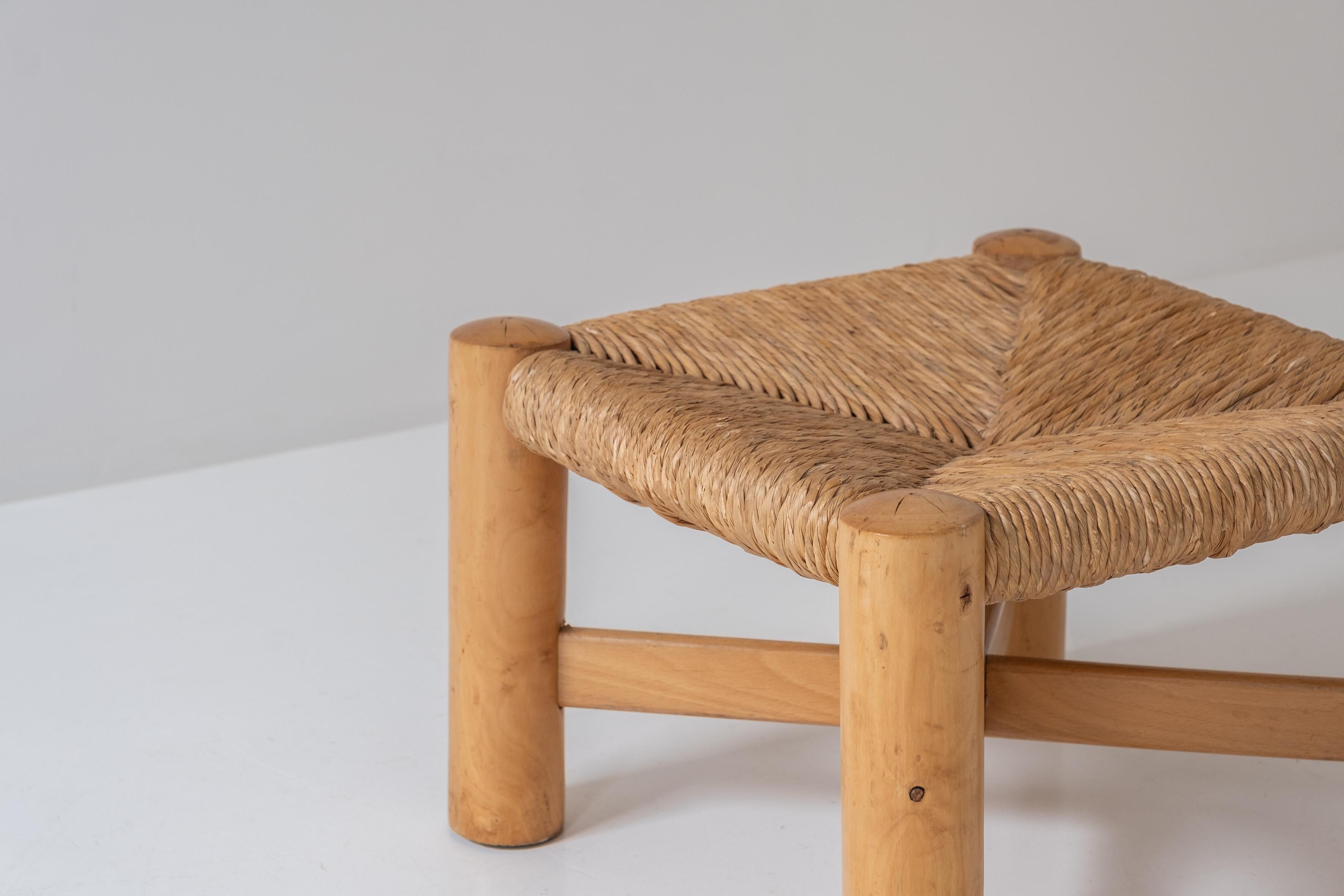 Dutch Low rush stool by Wim den Boon, The Netherlands 1950s For Sale