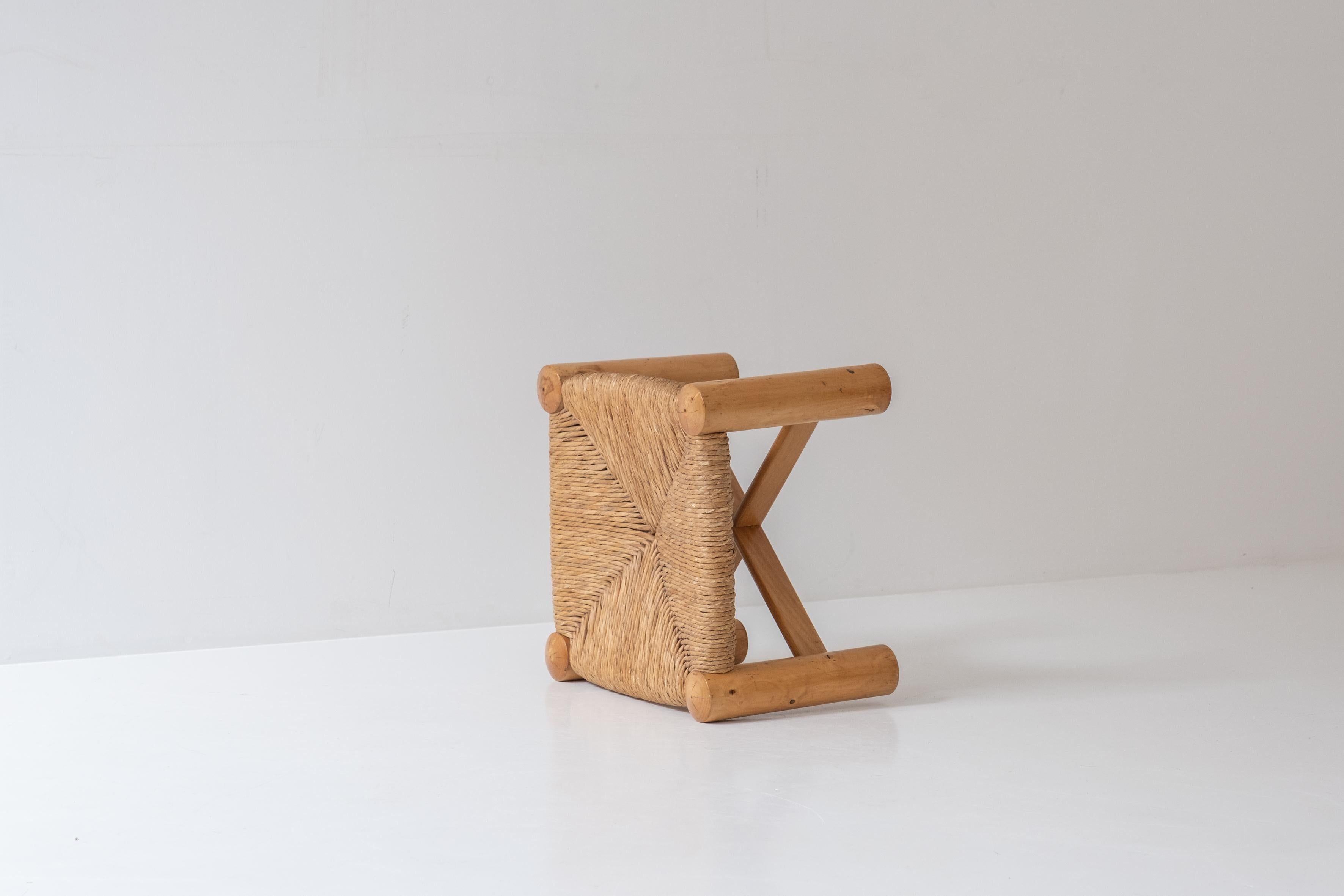 Rush Low rush stool by Wim den Boon, The Netherlands 1950s For Sale