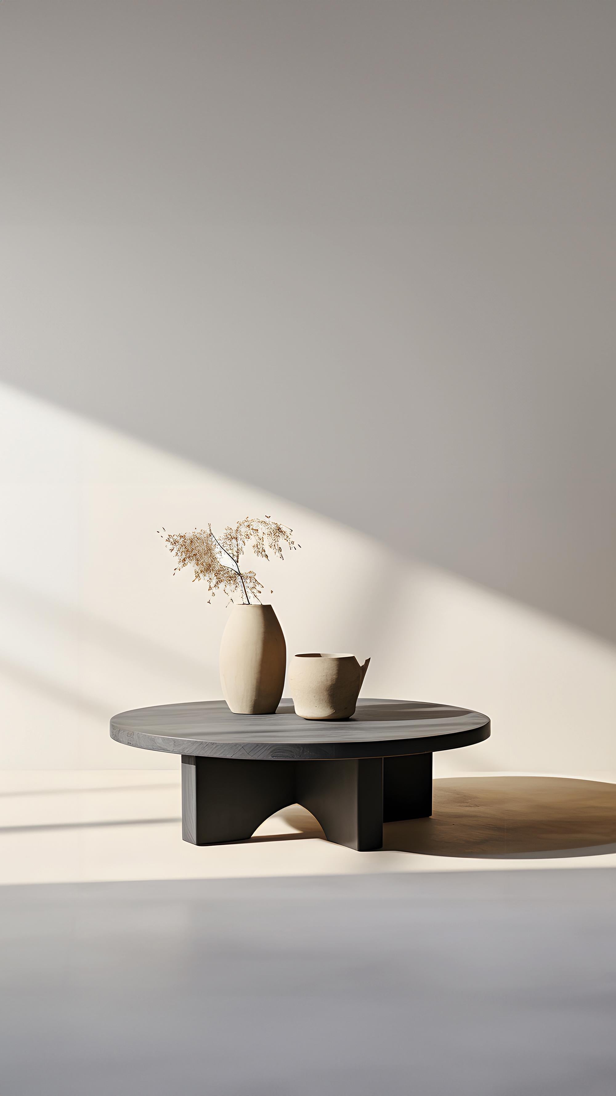Hardwood Low-Set Round Coffee Table - Dark Finish Fundamenta 42 by NONO For Sale